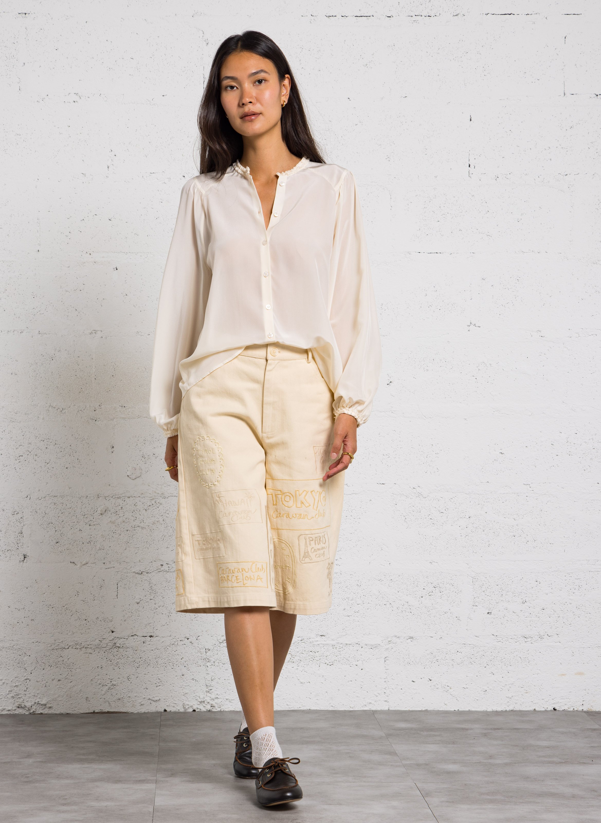 Loose-fit silk shirt MOMONI Beige