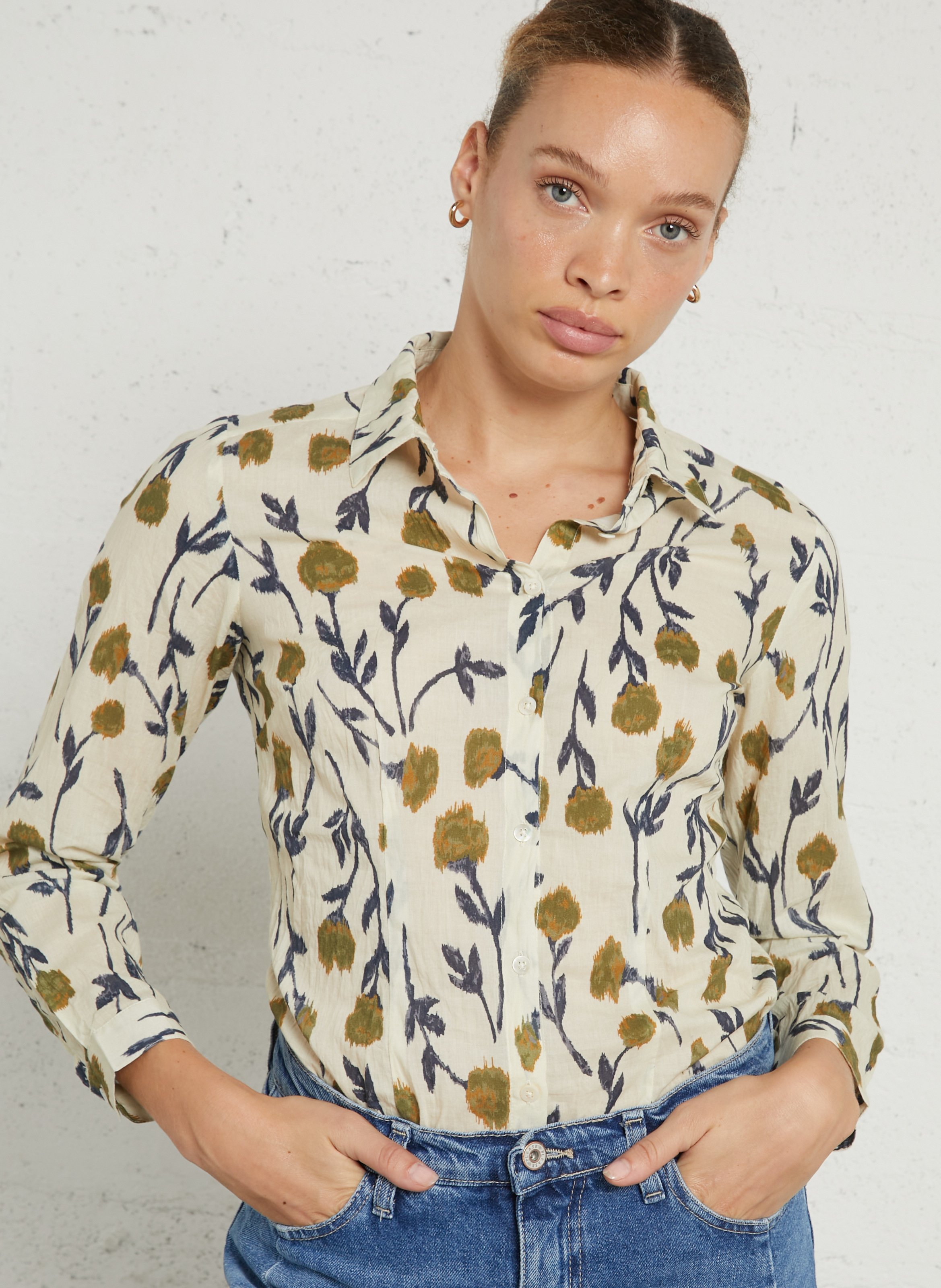 Printed cotton shirt NICE THINGS Beige