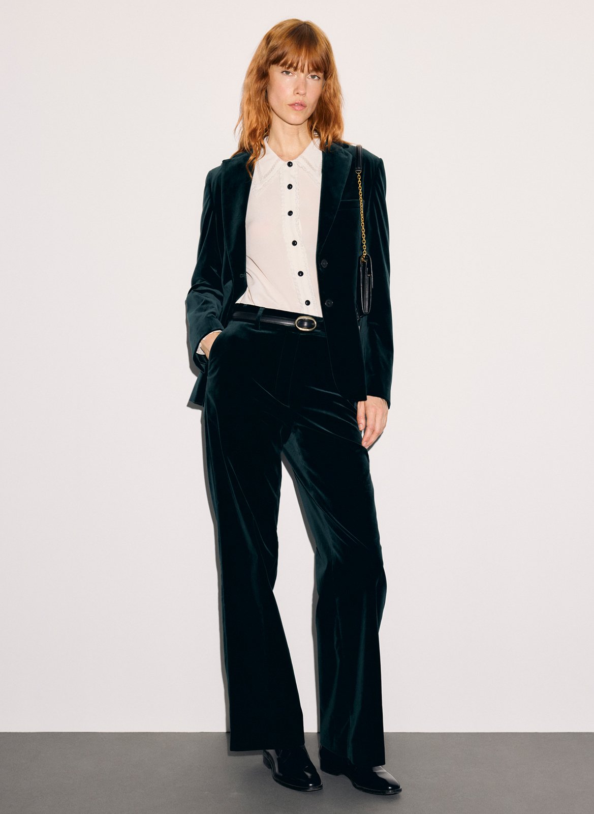 Fitted velvet cotton blend blazer GERARD DAREL Green
