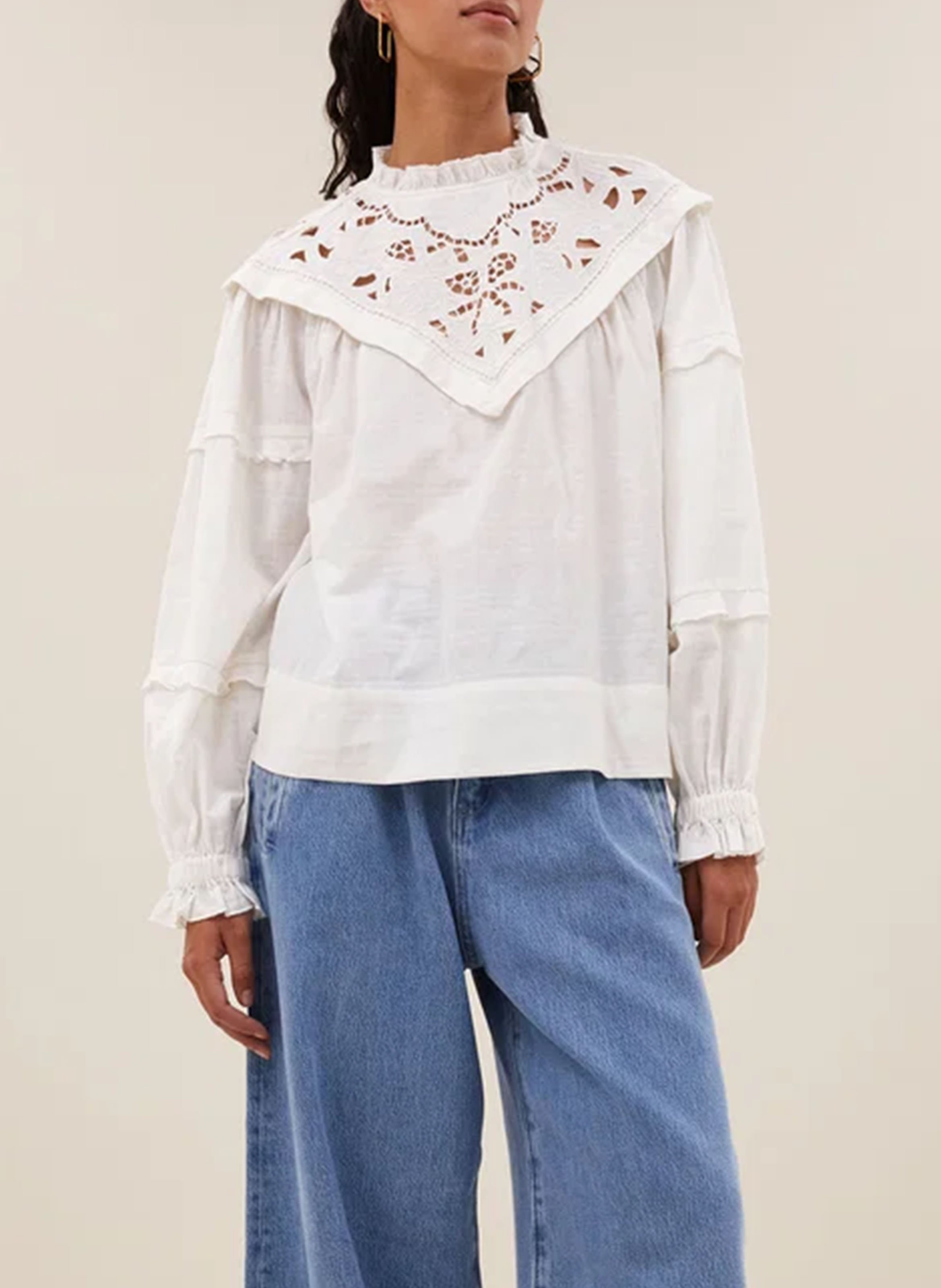 Blouse manches longues à broderies BY BAR Blanc