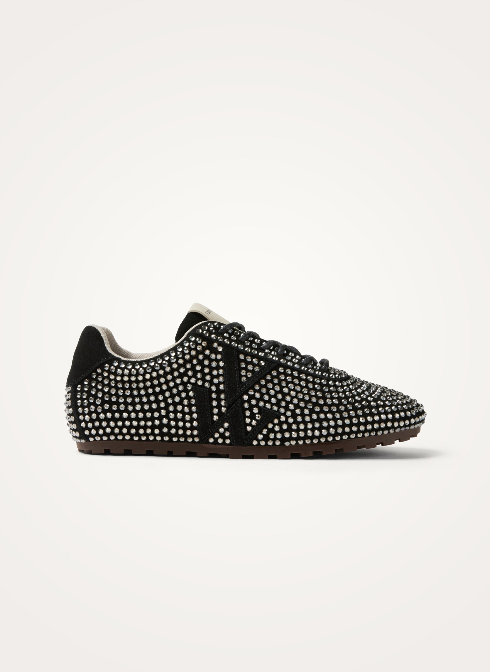 Monogram-embellished sneakers adorned with rhinestones on a serrated thin sole. VANESSA WU Black