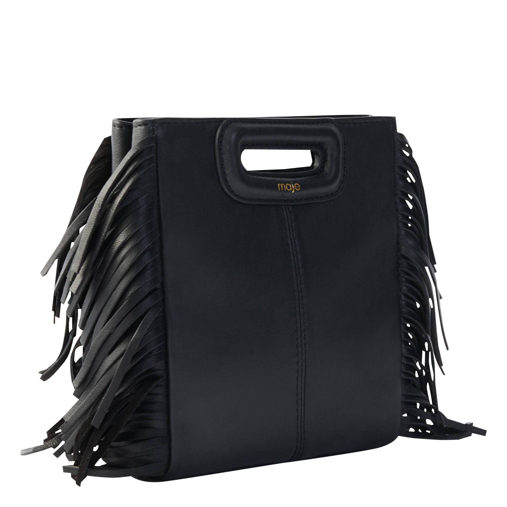 Petit sac bandoulière à franges en cuir MAJE Noir