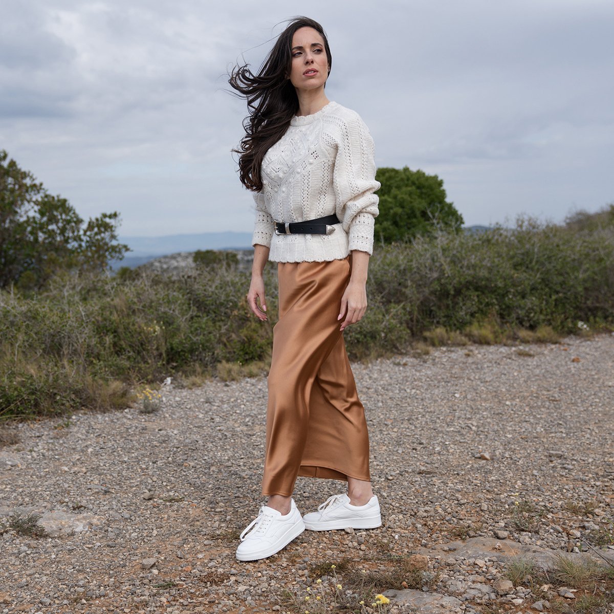 Vintage grained leather sneakers White