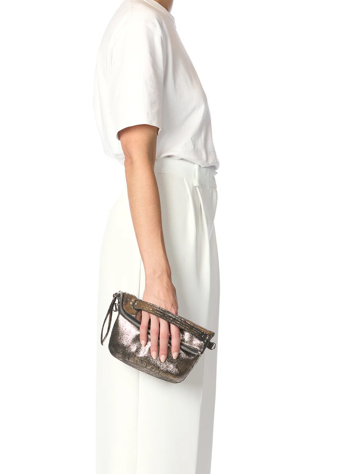 Metallic leather clutch JEROME DREYFUSS Silver