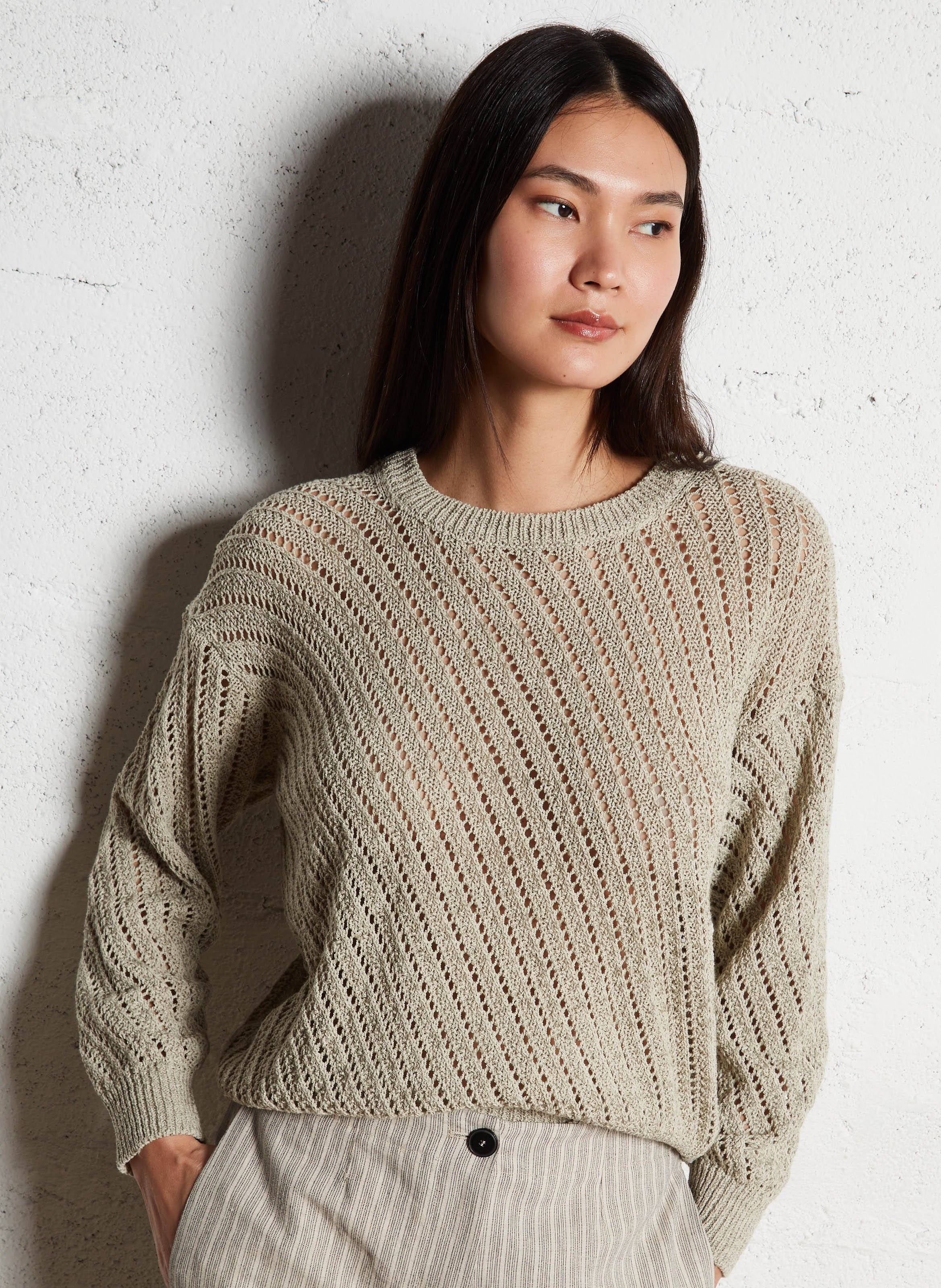 Pull ajouré en coton et lin mélangés POMANDERE Blanc