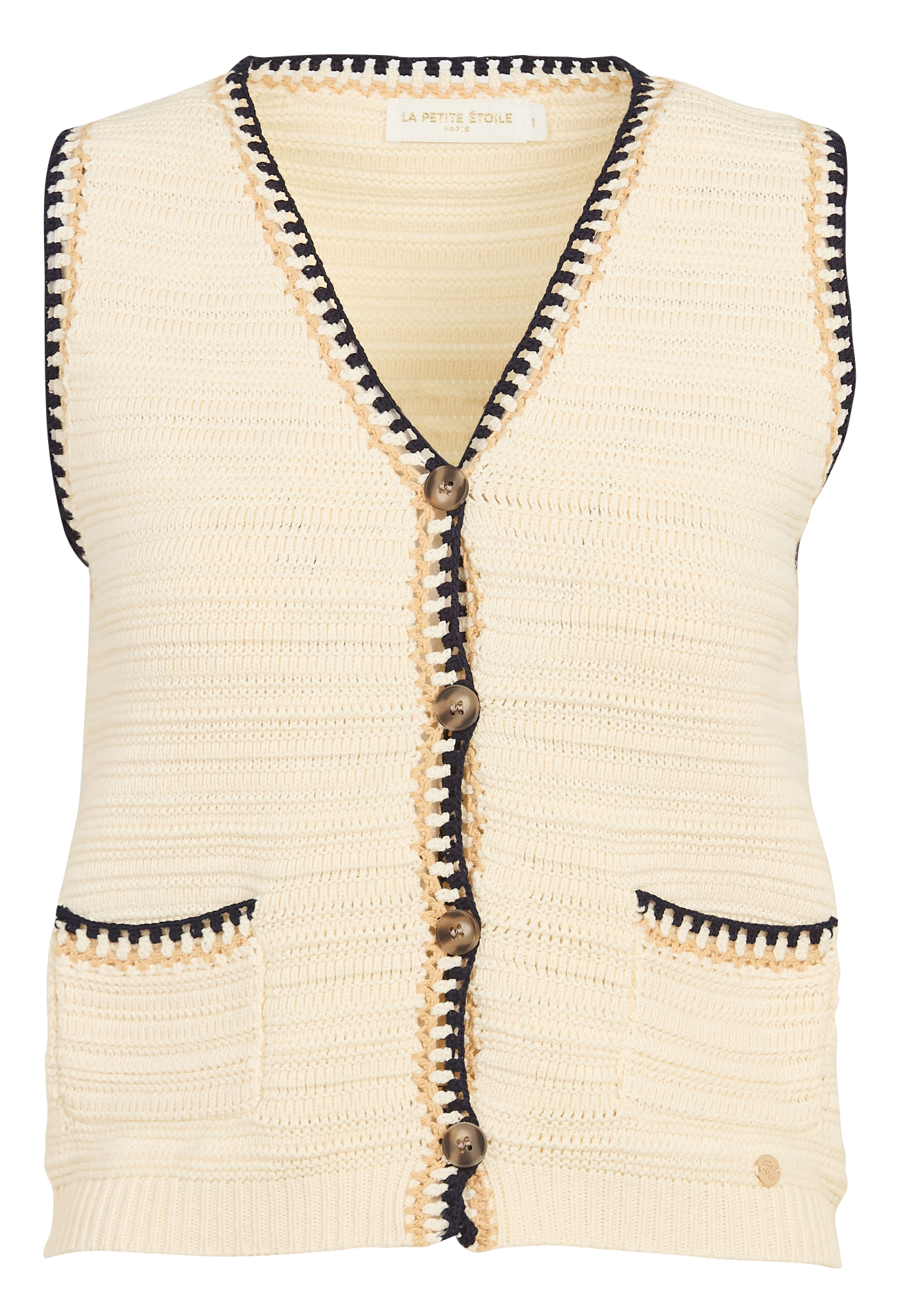 Gilet droit col V en coton Beige