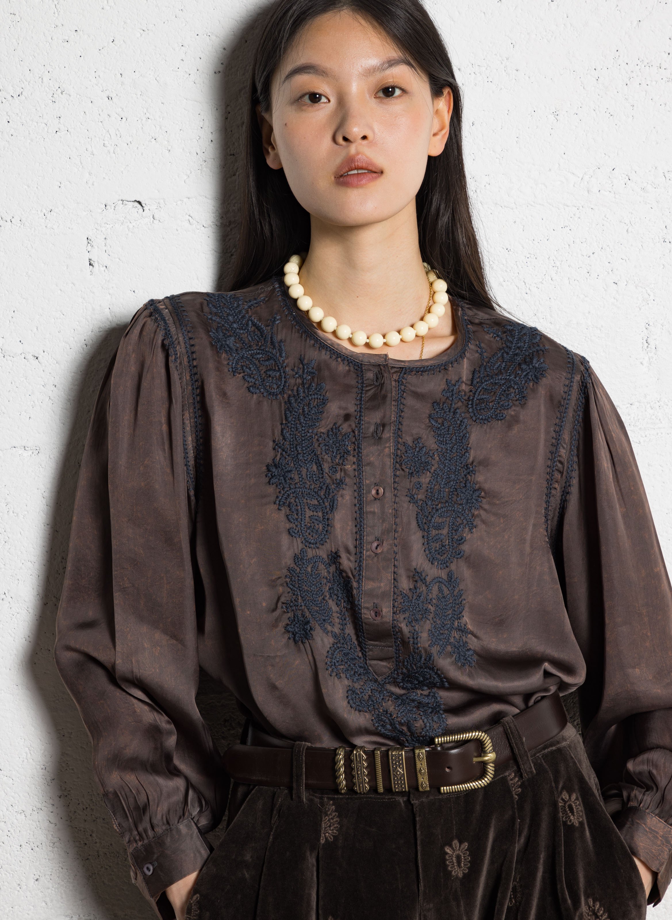 Mixed-knit jacquard round-neck sweater MAISON HOTEL Green