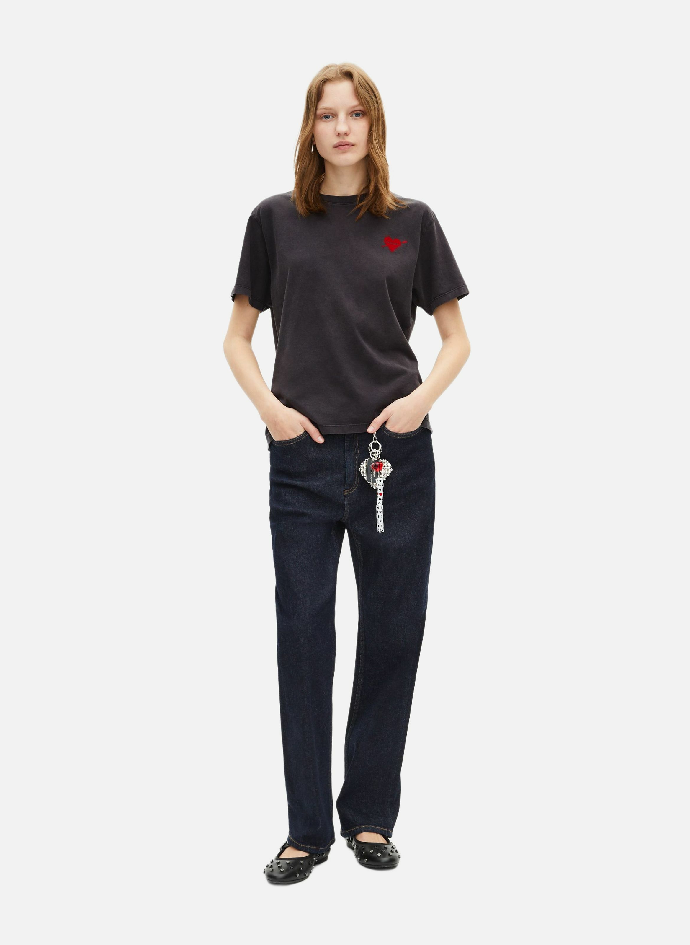 Straight fit T-shirt with heart print. THE KOOPLES Black