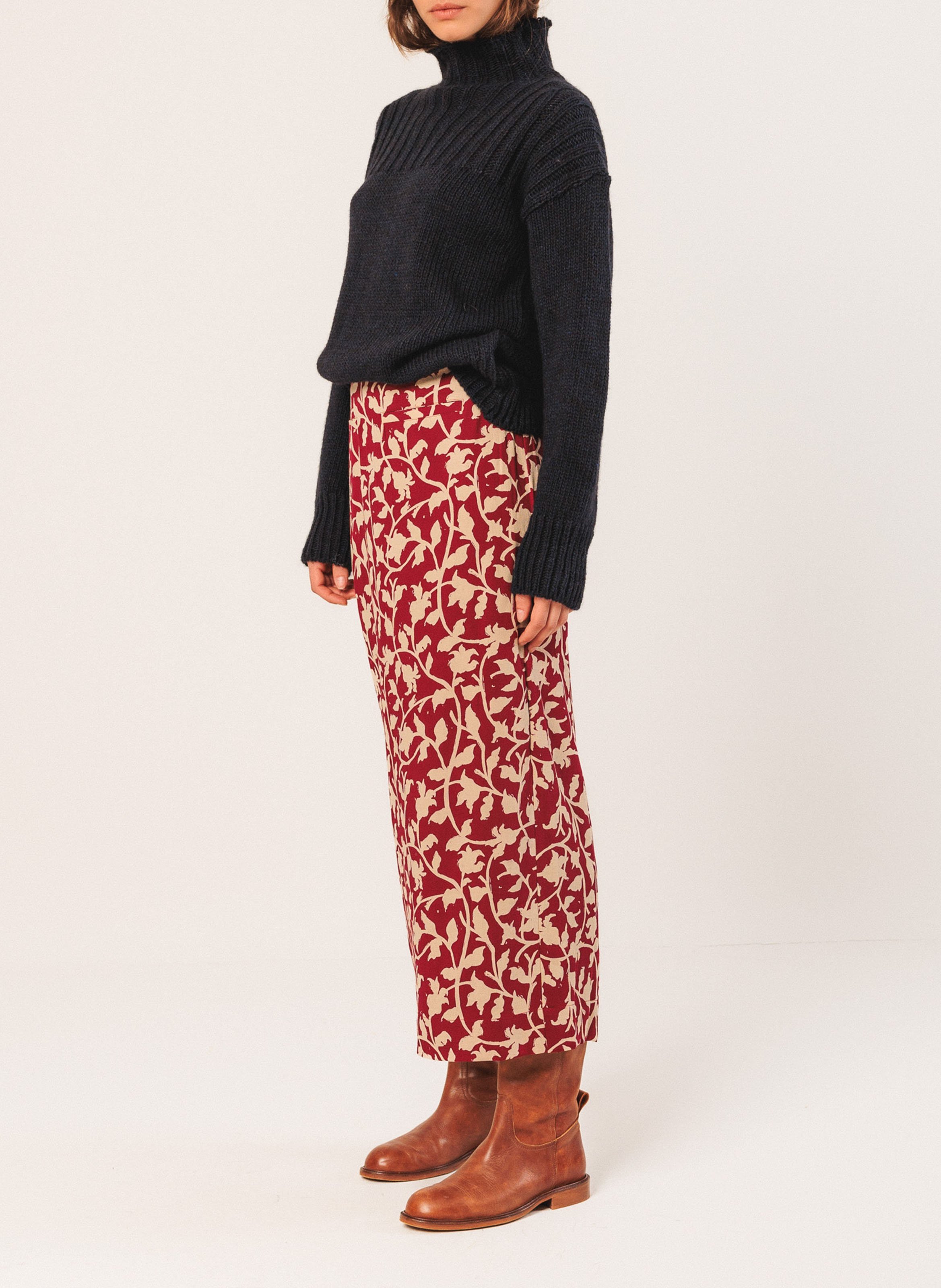 Jupe midi droite fleurie  INDI & COLD Violet