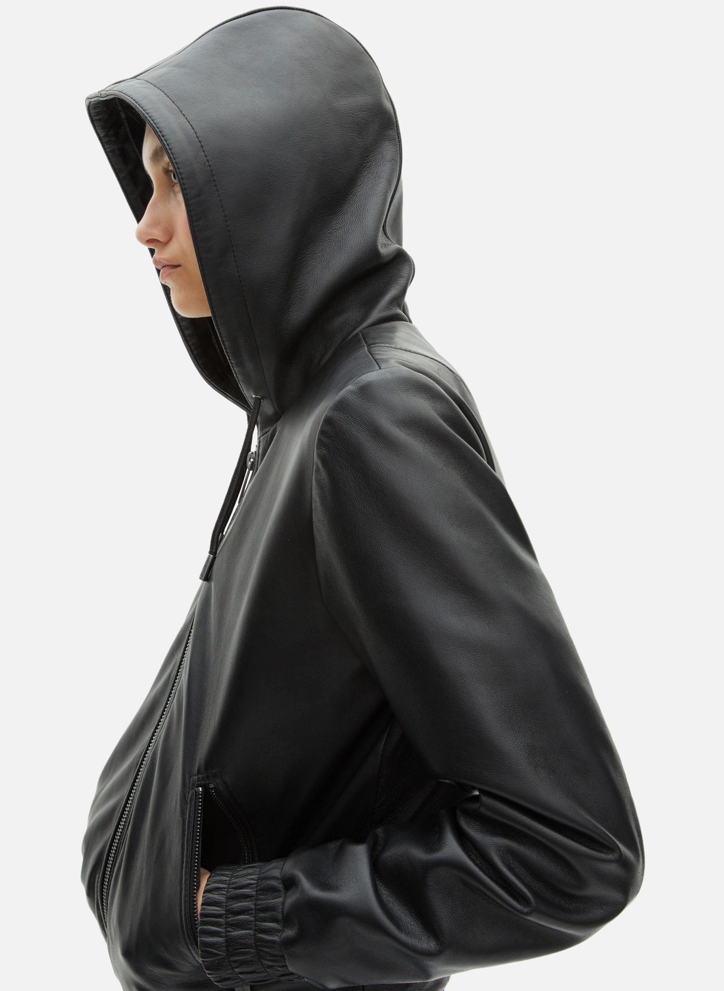 Leather jacket with hood THE KOOPLES Black