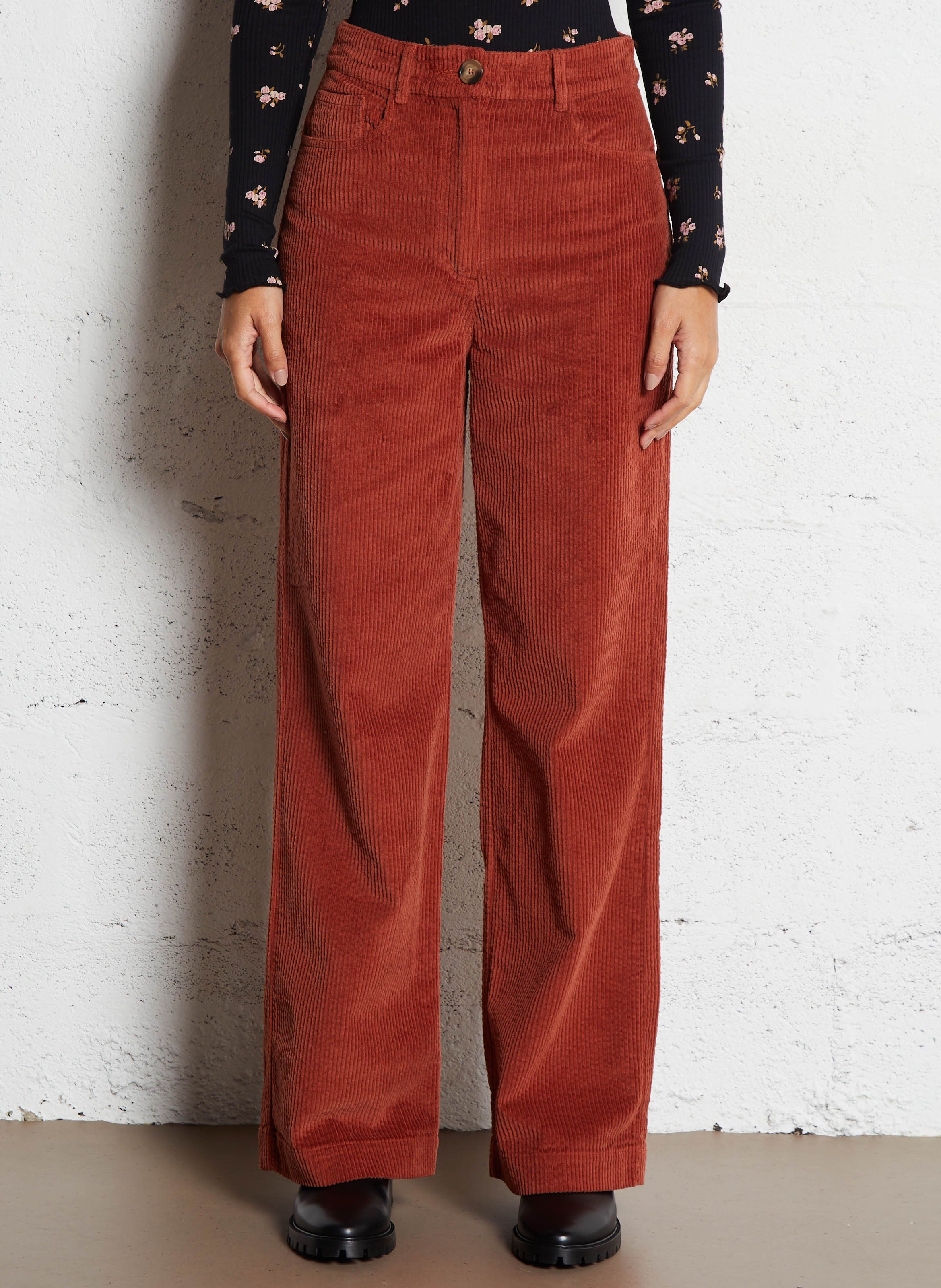 Straight corduroy velvet trousers DES PETITS HAUTS Orange