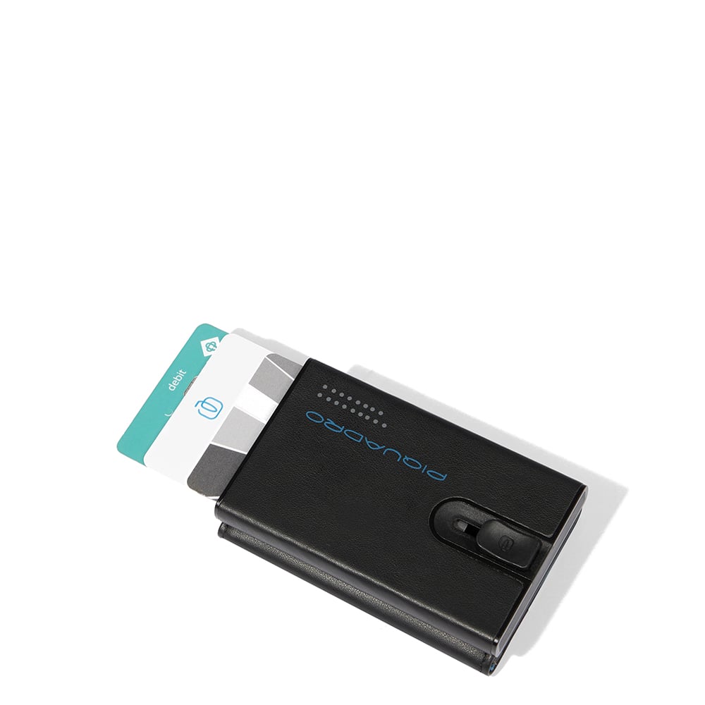 Compact wallet for bills, coins, and credit cards with a sliding system, RFID protection  Noir gris