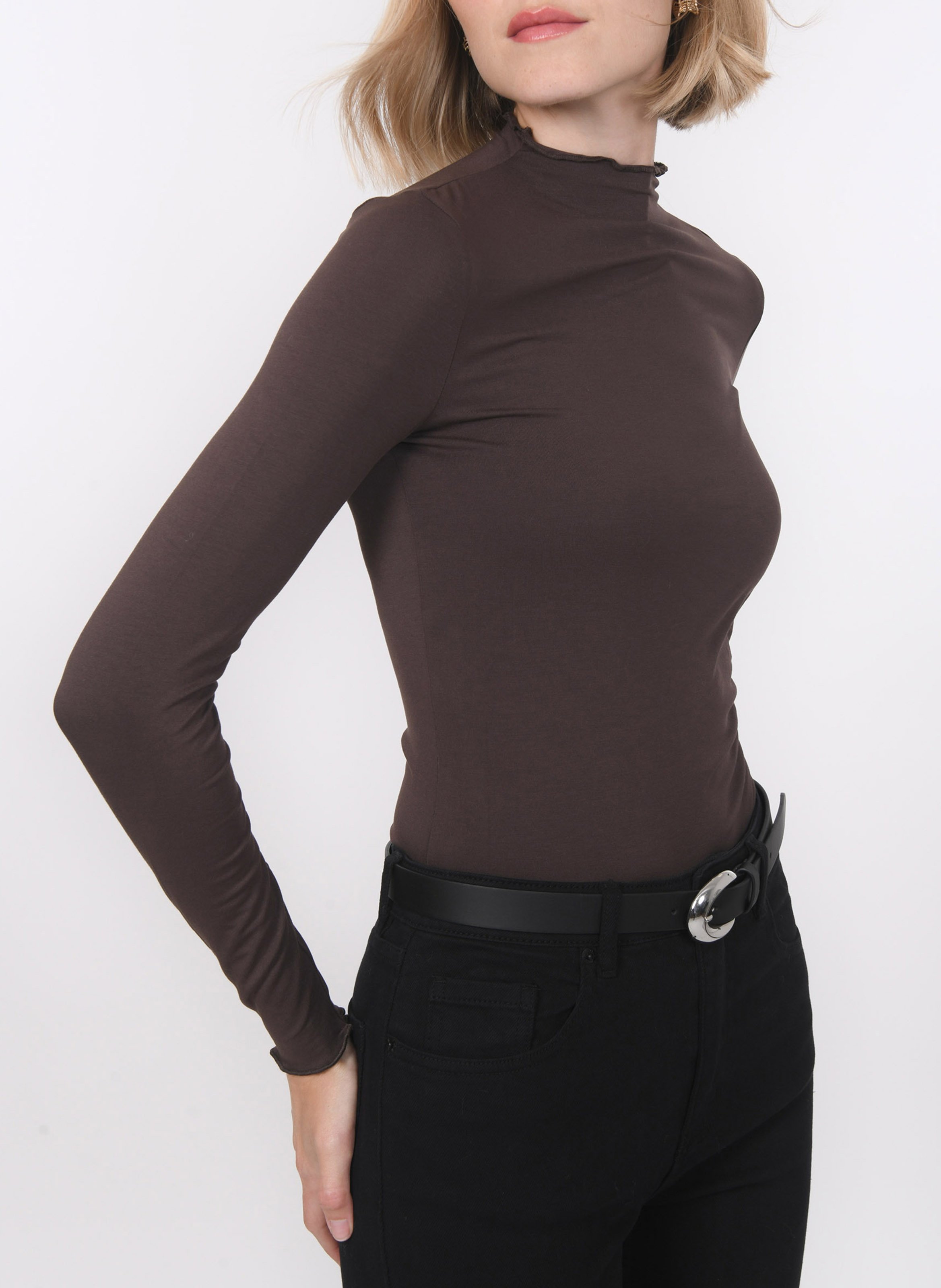 Tee-shirt ajusté effet drapé uni KOOKAI Marron