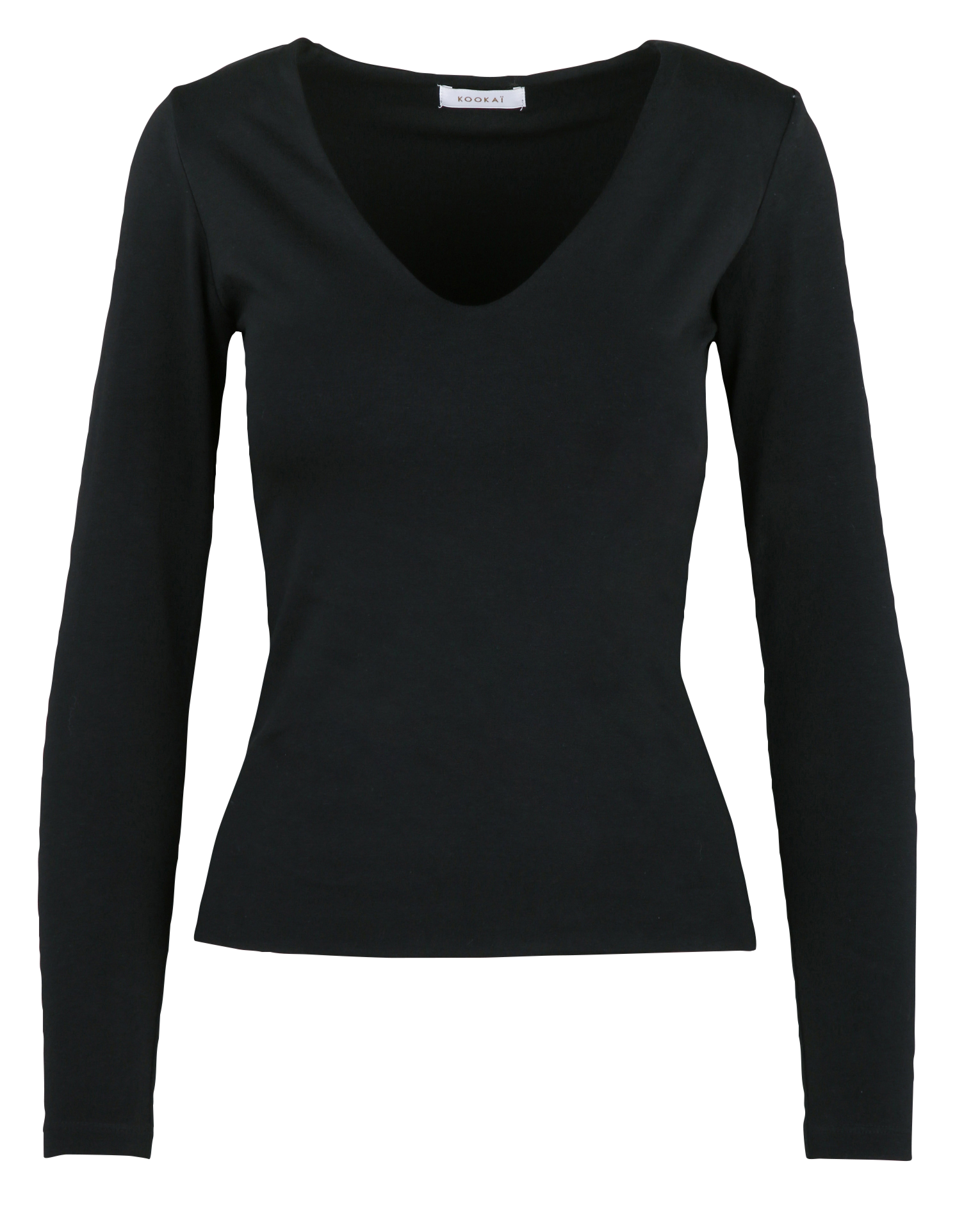 Tee-shirt moulant col V en coton mélangé KOOKAI Noir