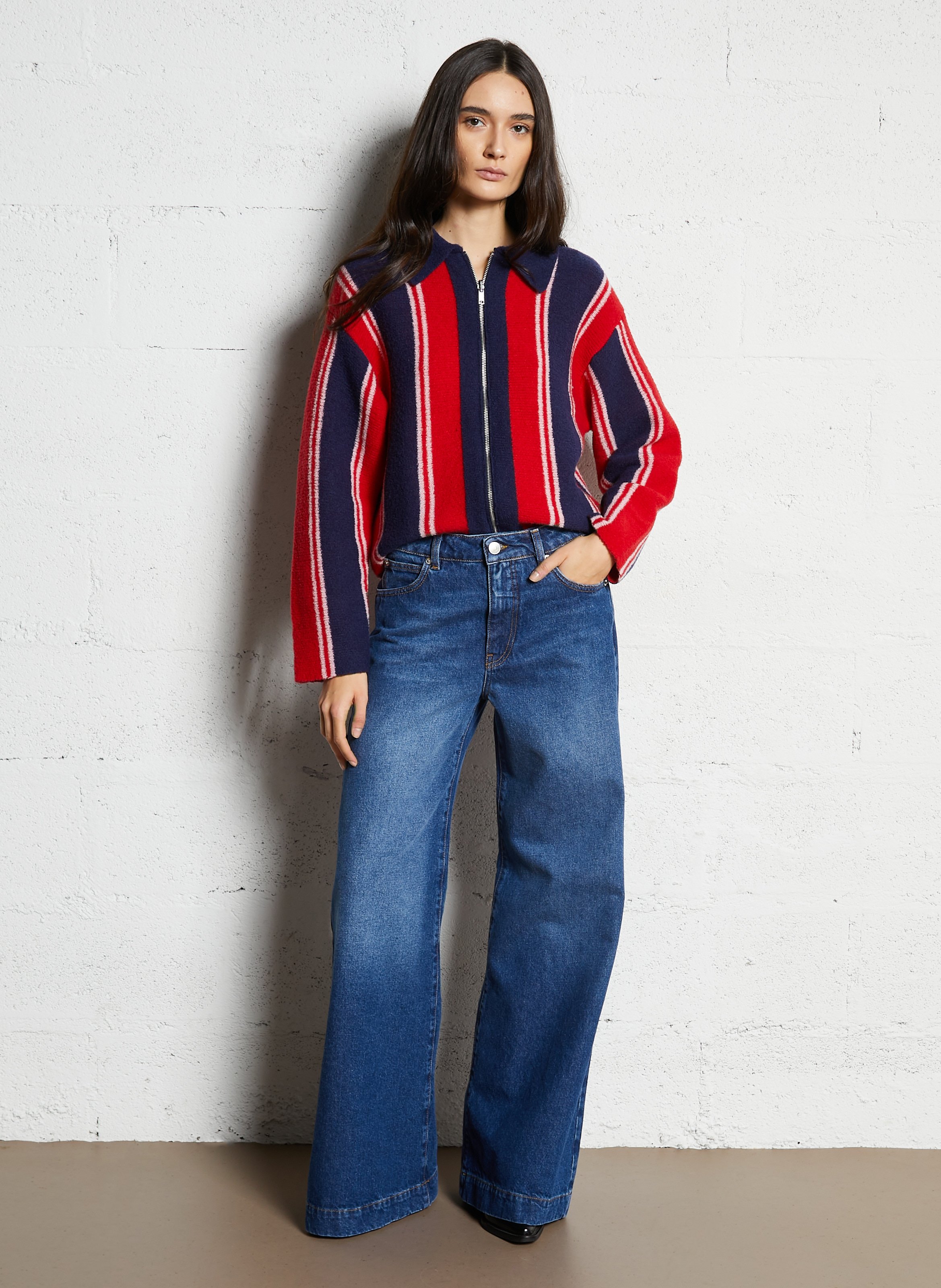 Classic wool striped collar vest DAMSON MADDER Red