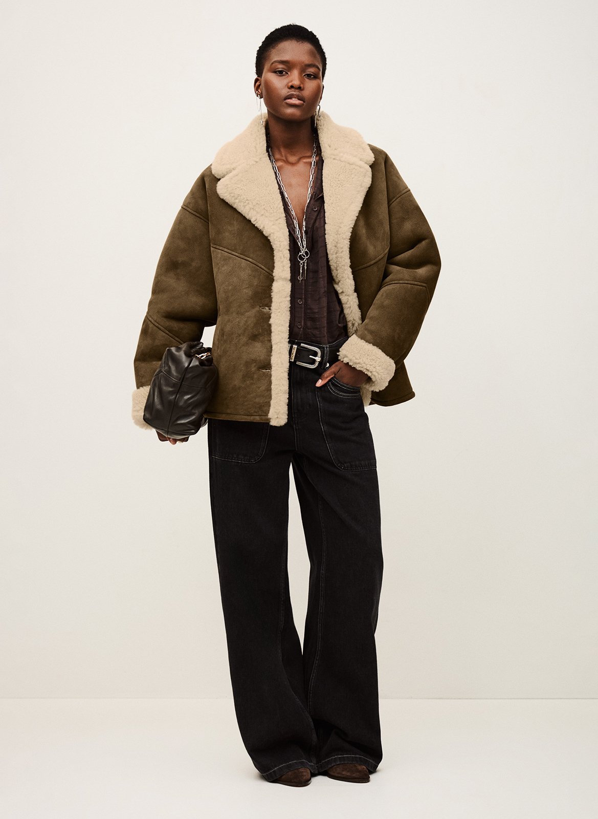 Manteau col tailleur en cuir BA&SH Marron