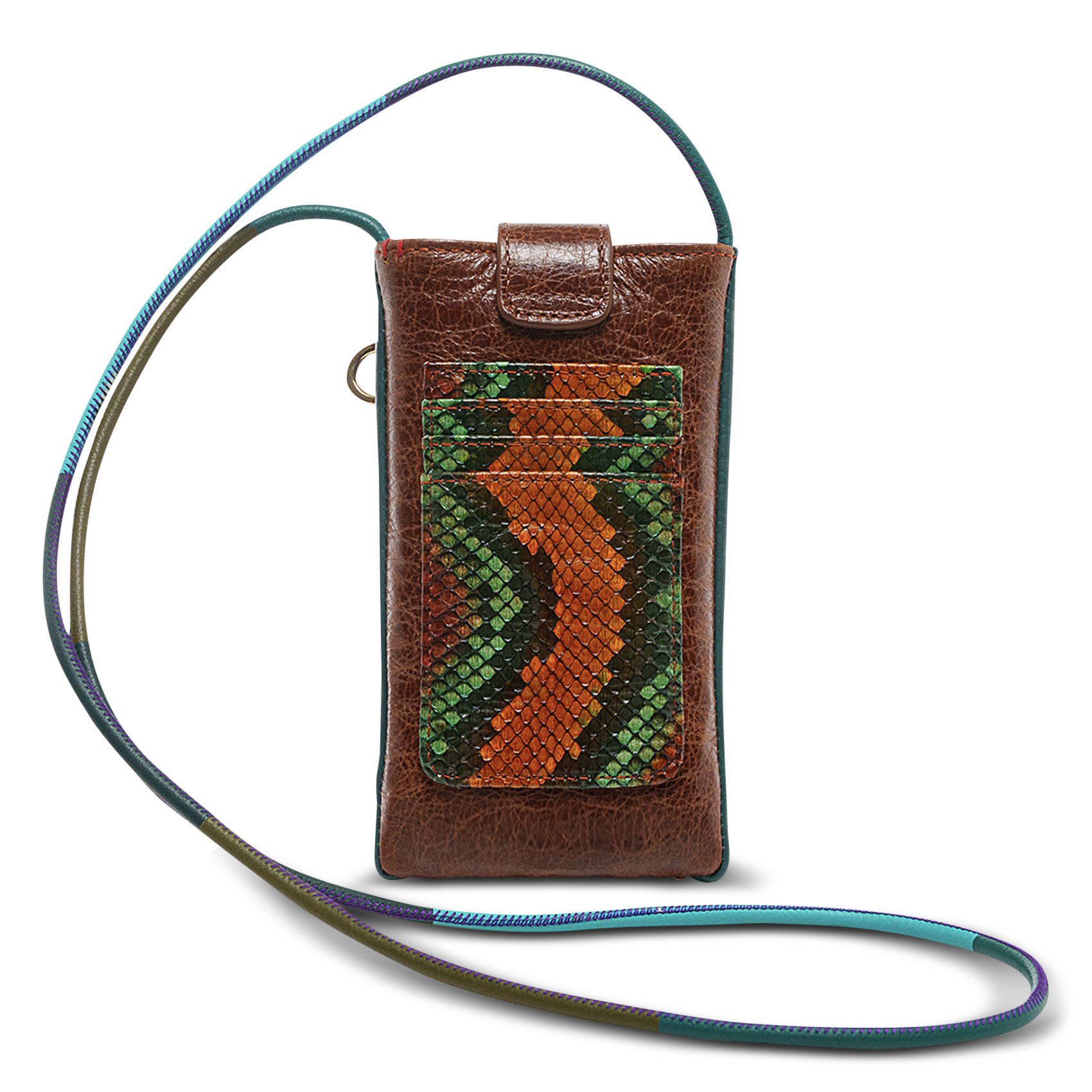 Pochette de téléphone en cuir imprimé CLARIS VIROT Marron