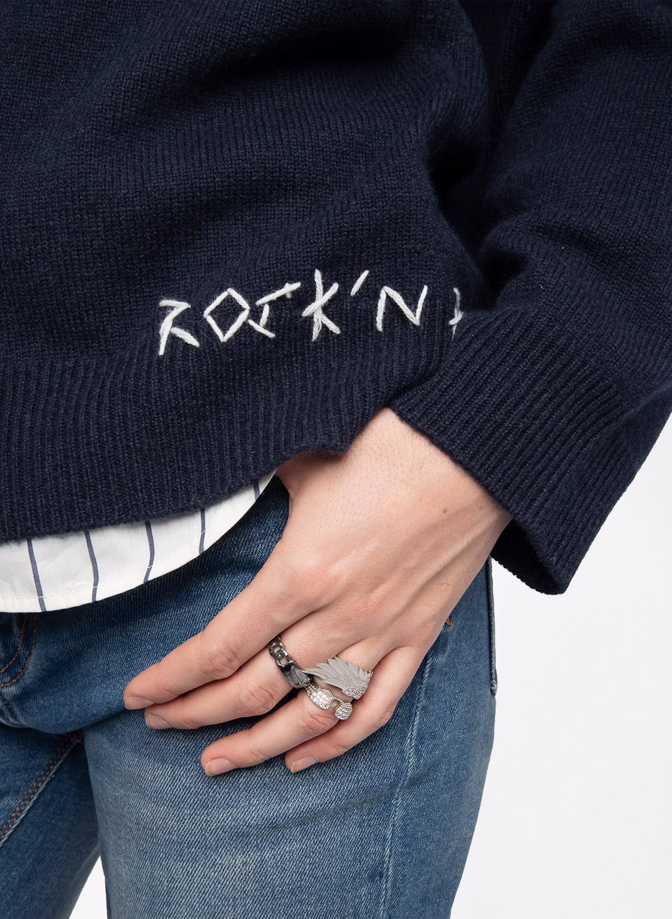 Pull col V en laine mélangée ZADIG&VOLTAIRE Bleu