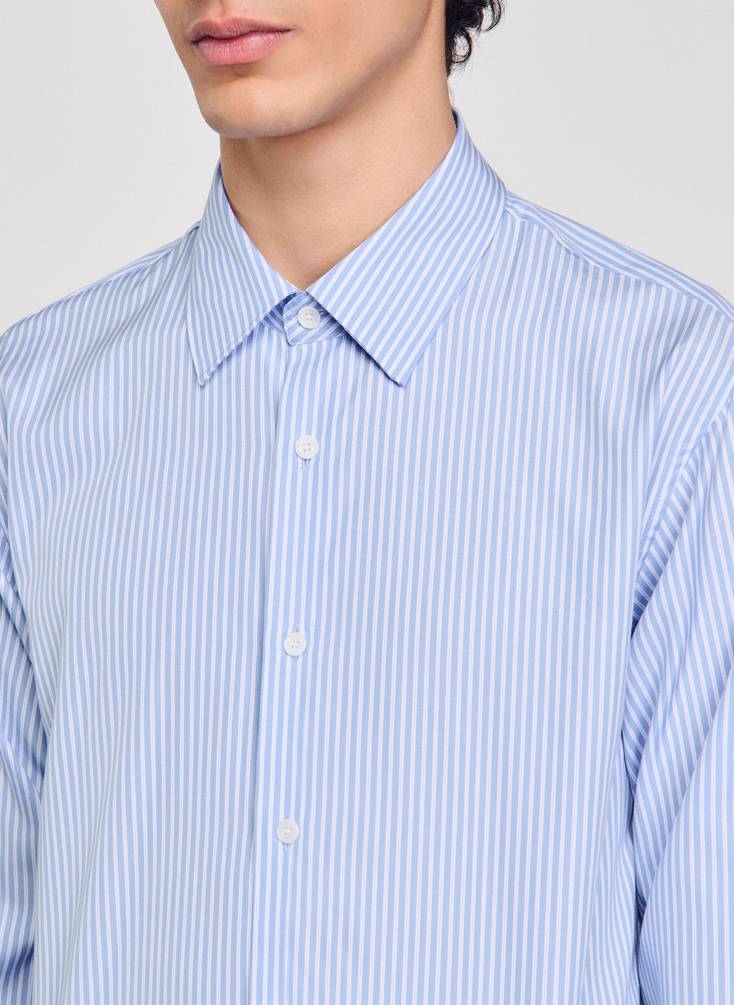 Recht, gestreept overhemd van katoen SANDRO Blauw