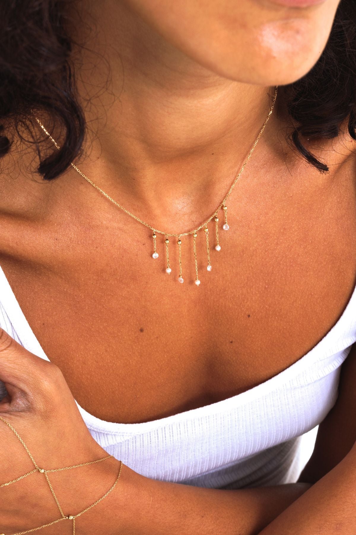 Luna necklace in 18k gold - white diamond & cultured pearl YAY Golden