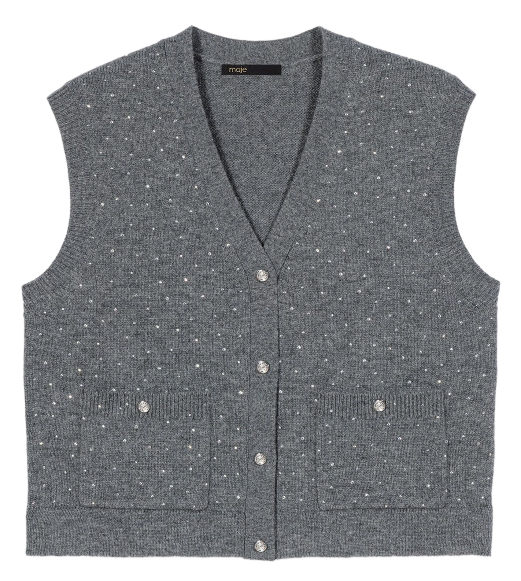 Gestreept vest van wol en kasjmier met V-hals MAJE Grijs