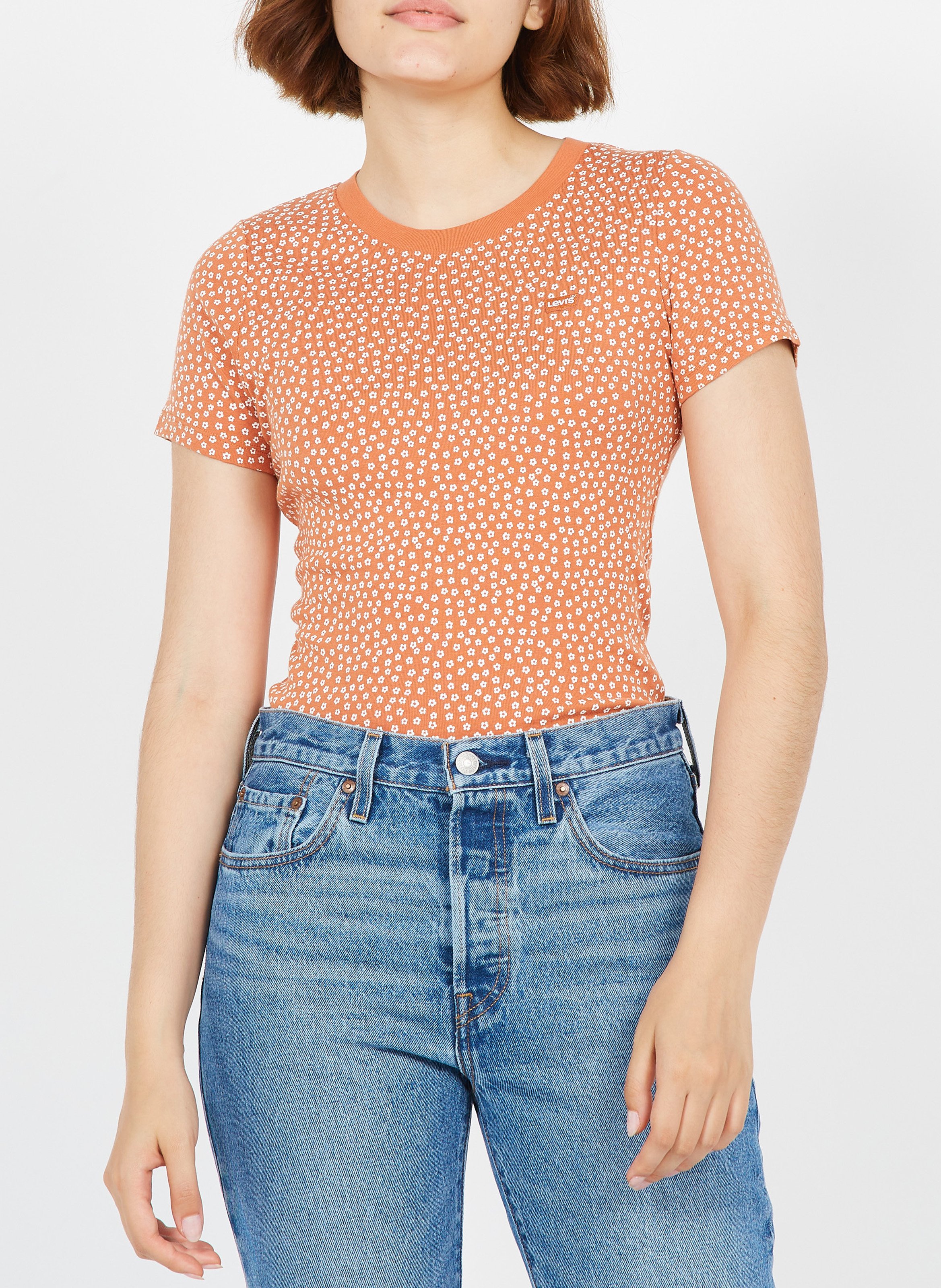 Tee-shirt col rond en coton imprimé fleuri LEVI'S Orange