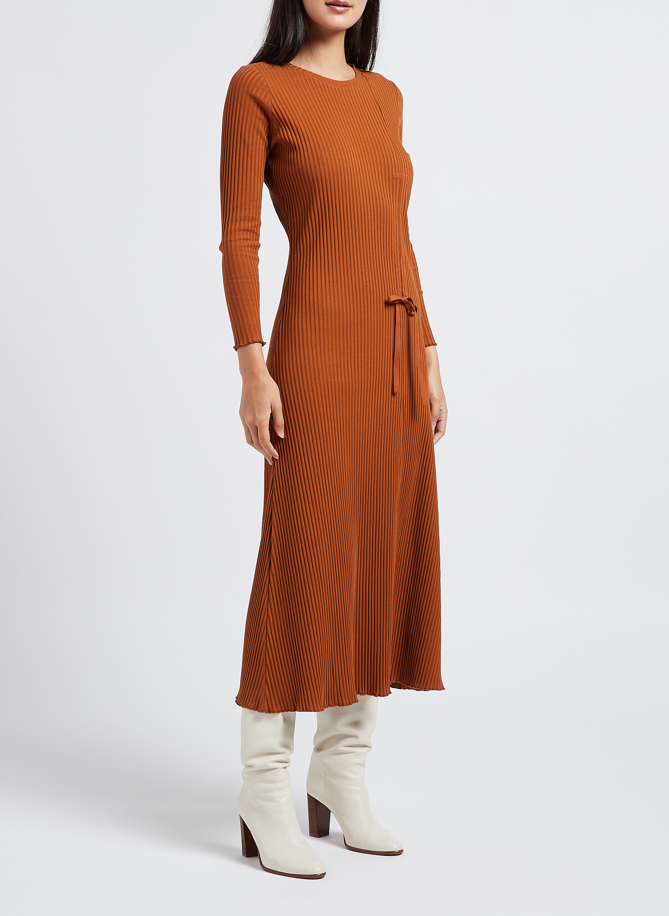 Figurbetontes Kleid mit Rundhalsausschnitt aus Baumwolle RITA ROW Braun