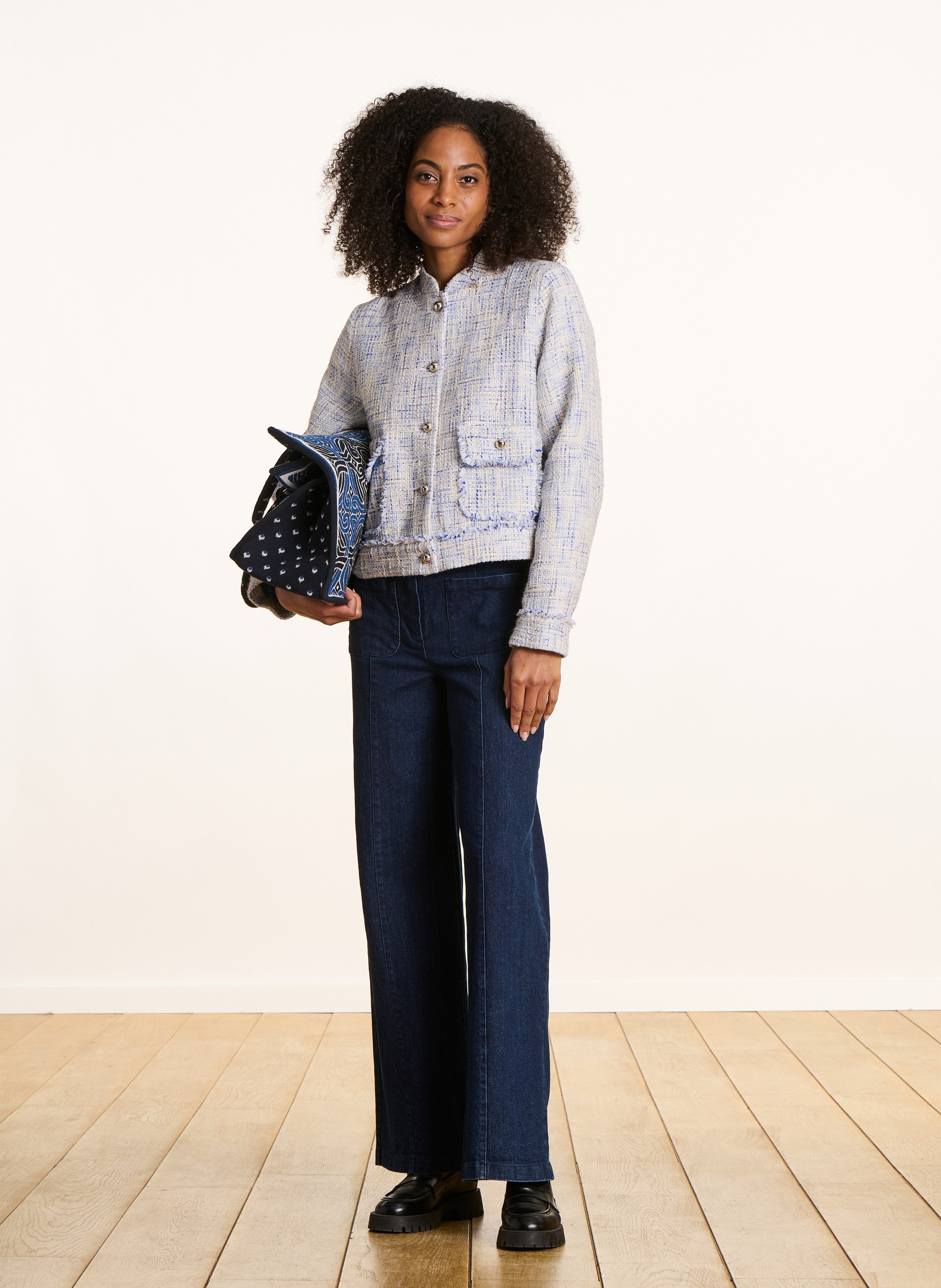 Jacket with crew neck in blended recycled cotton LA FEE MARABOUTEE Blue