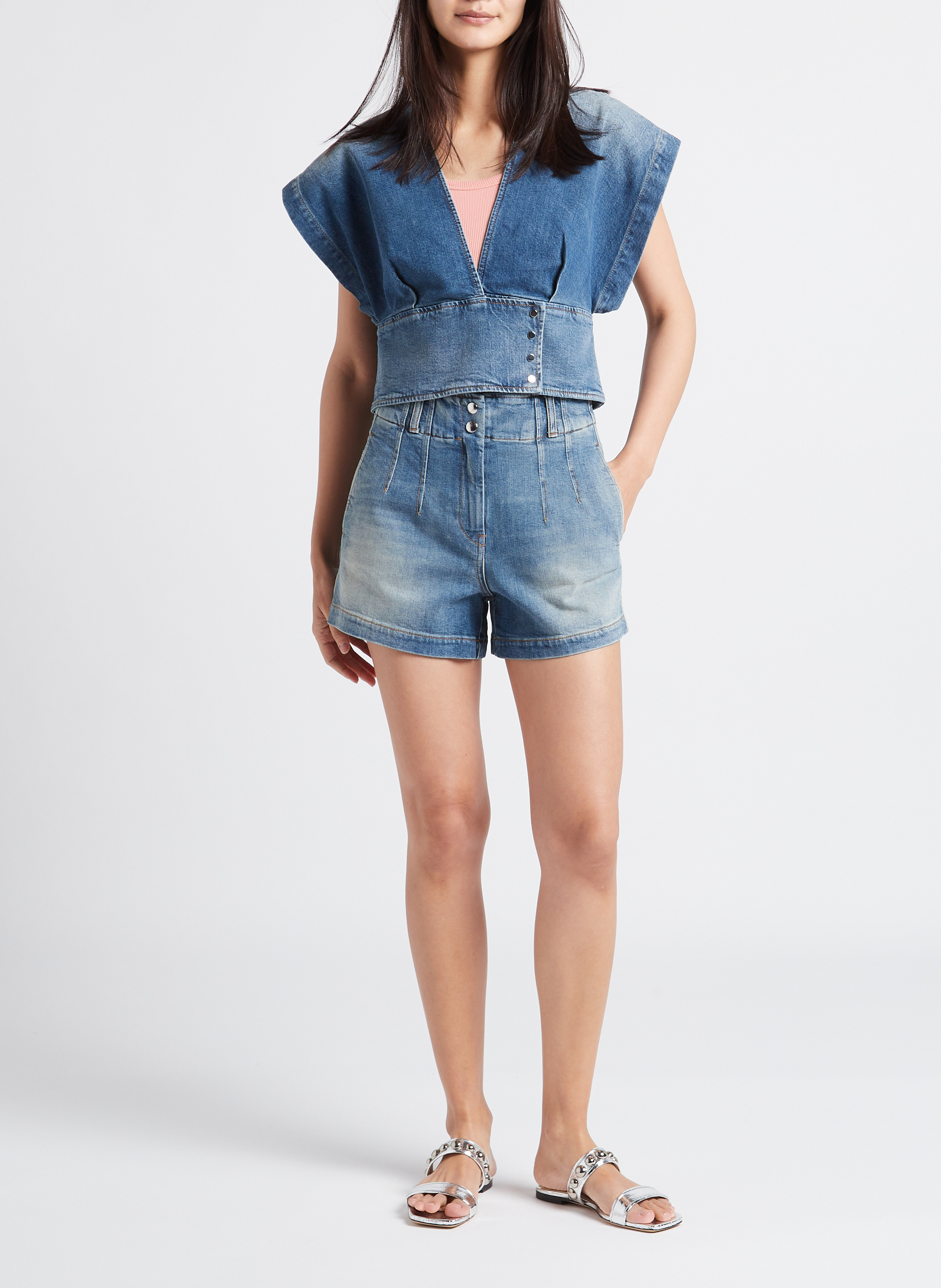 Top court col V en denim stretch  IRO Bleu