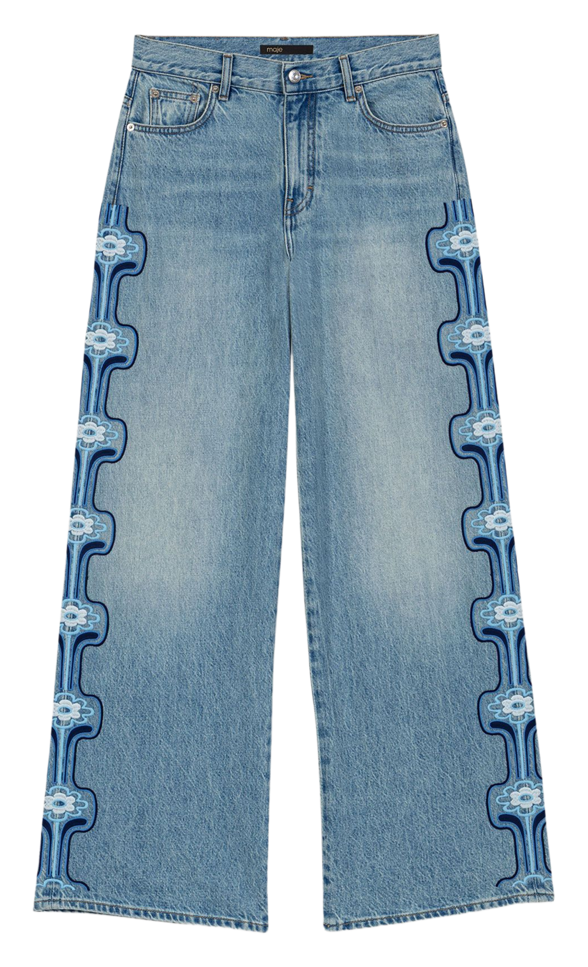 High-waisted wide-leg embroidered jeans MAJE Blue