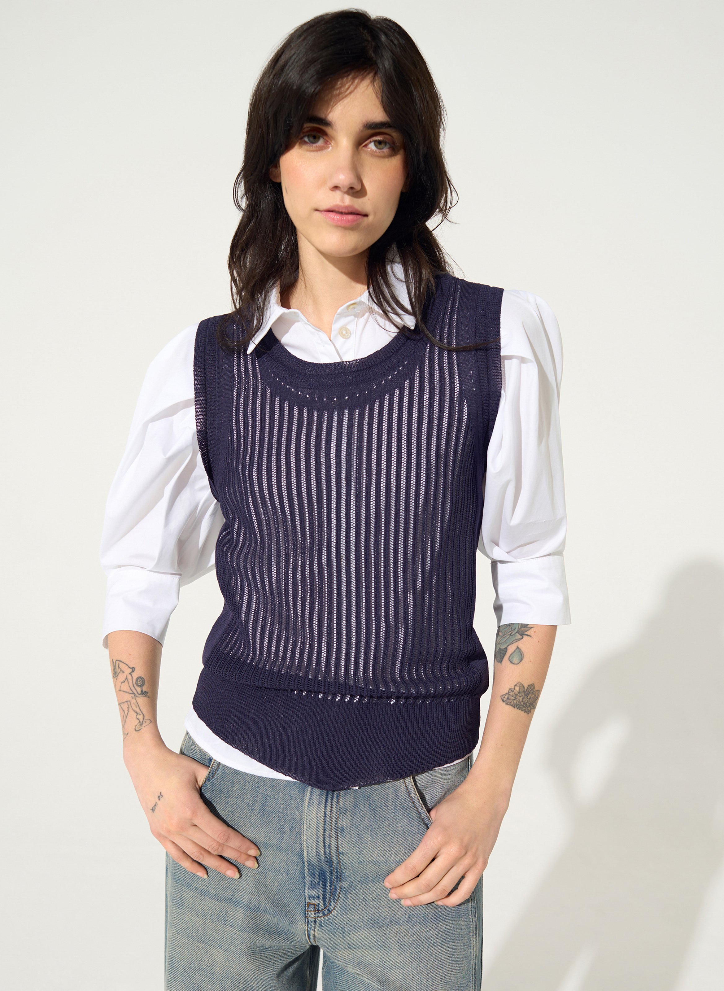 Mouwloze rechte top met ronde hals in gemengd katoen COTELAC Violet