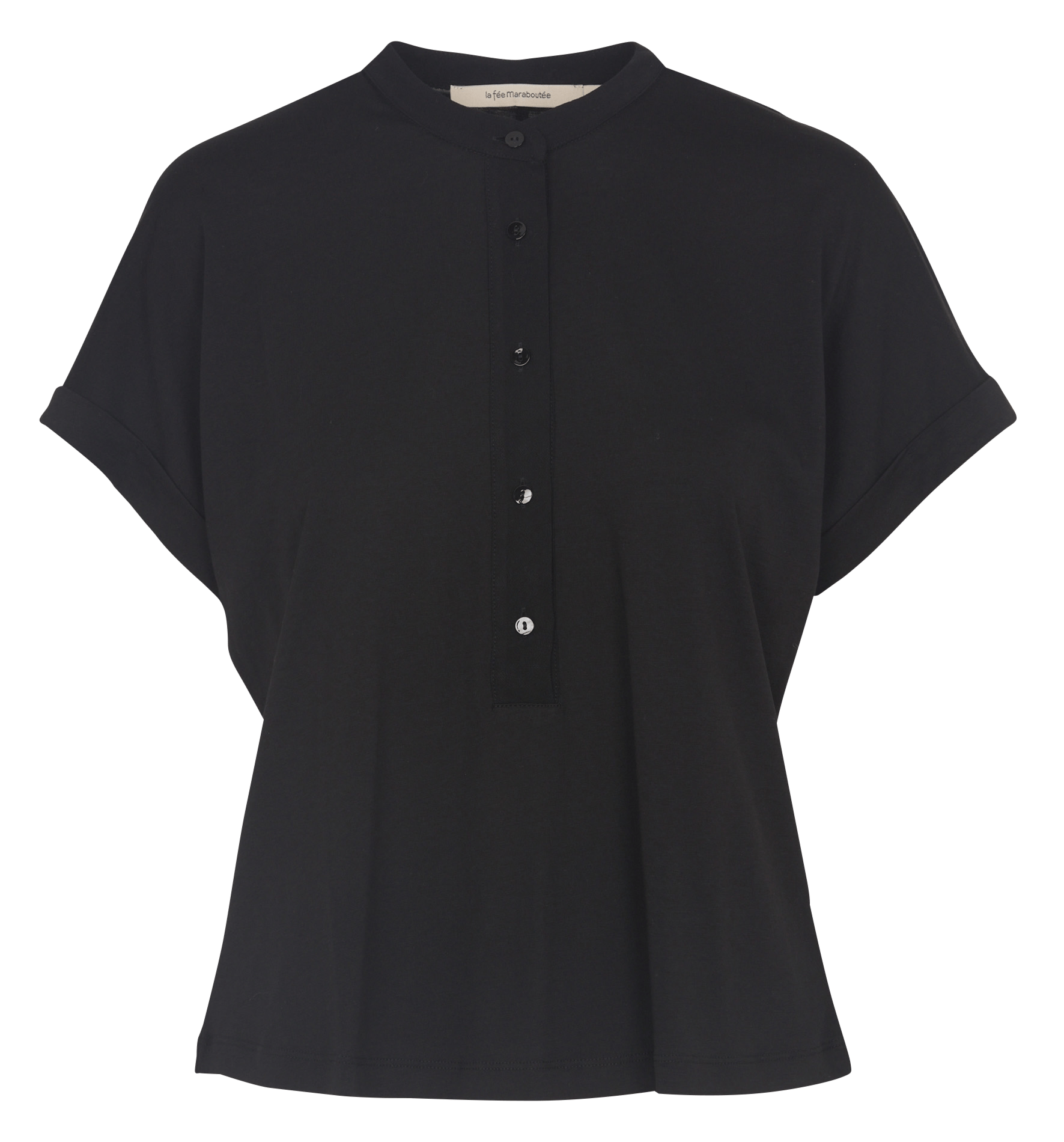Solid short-sleeve button-up top LA FEE MARABOUTEE Black