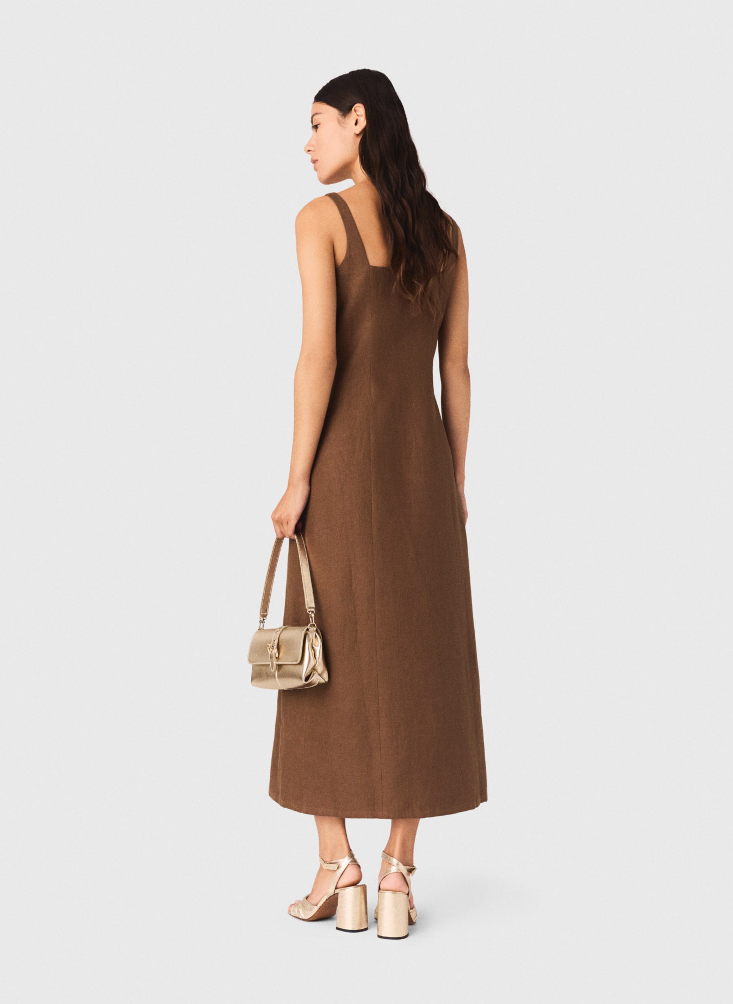 Flared linen dress MAJE Brown