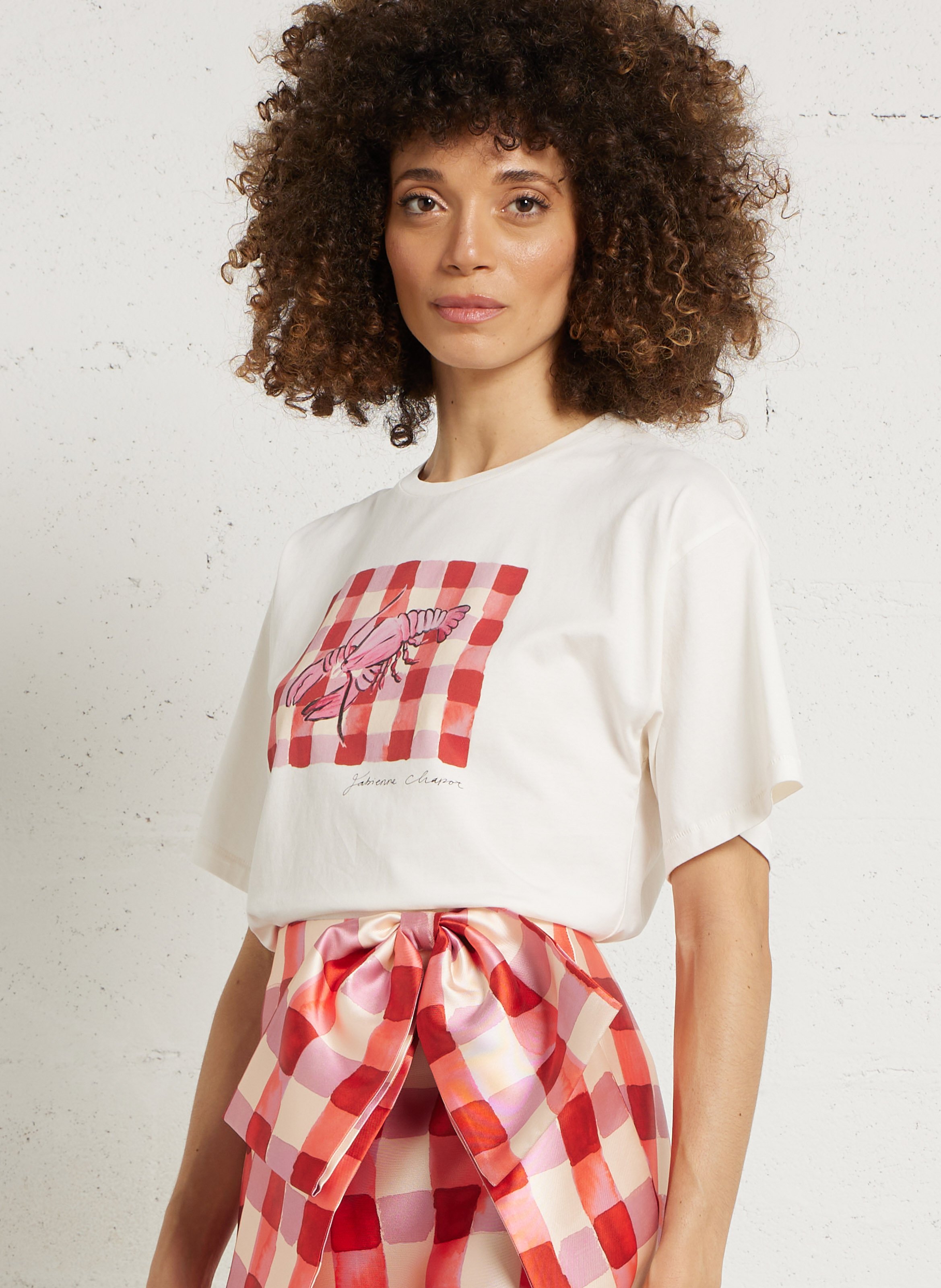 Recht T-shirt van biokatoen met ronde hals en zeefdruk FABIENNE CHAPOT Wit