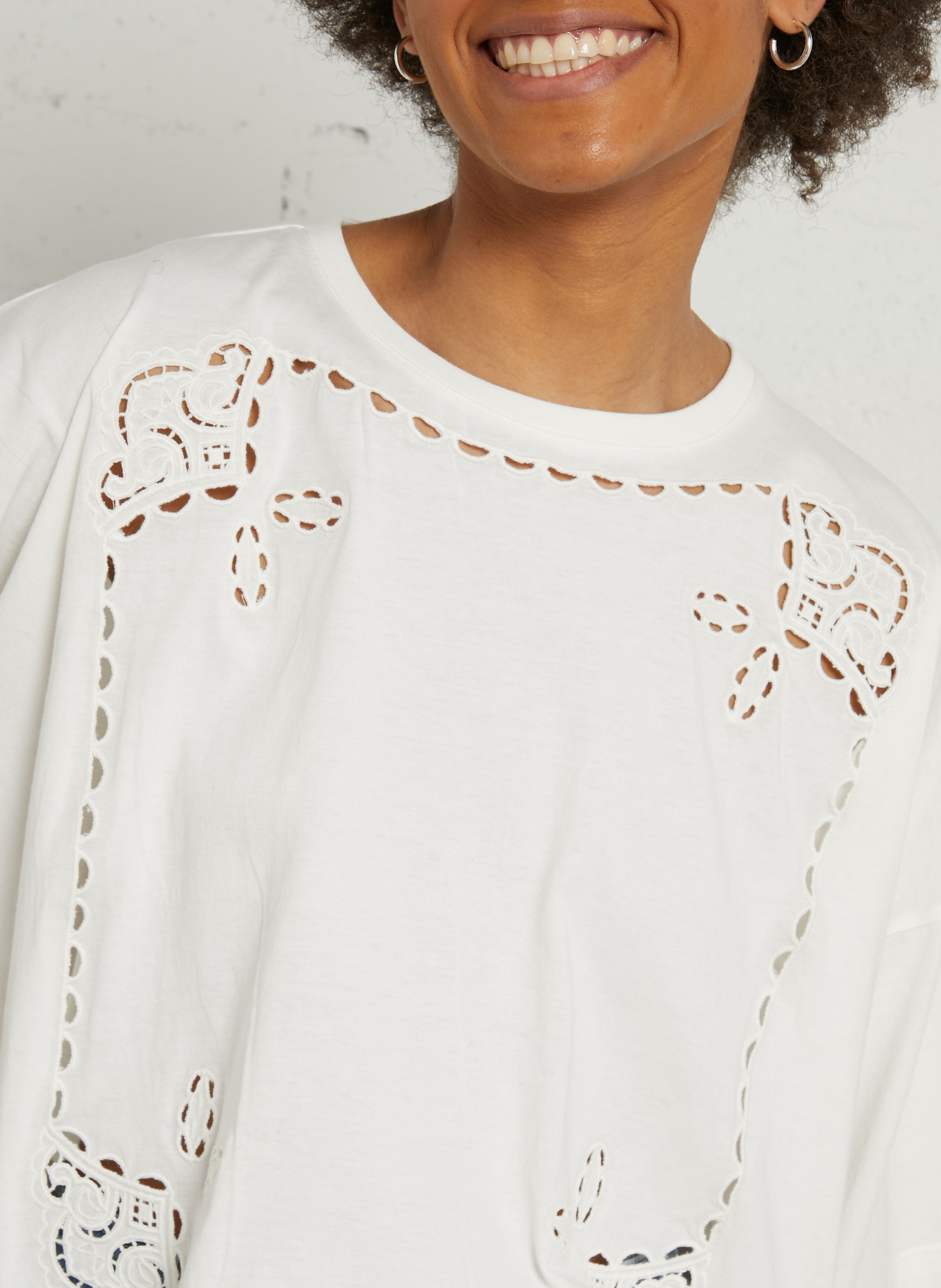 Tee-shirt ample col rond broderie anglaise en coton organique LOUISE MISHA Blanc