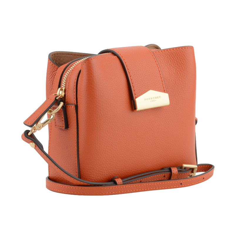 Calfskin leather shoulder bag POURCHET Orange