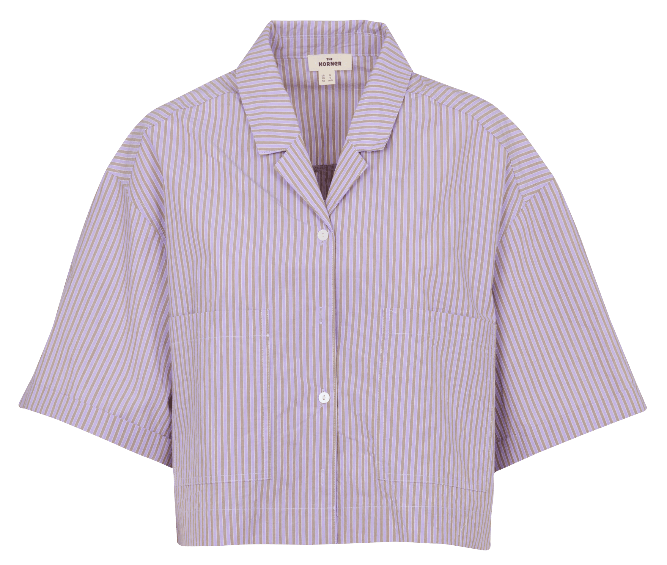 Wijdvallende cropped blouse met kraag en streepjespatroon van katoen. THE KORNER Violet