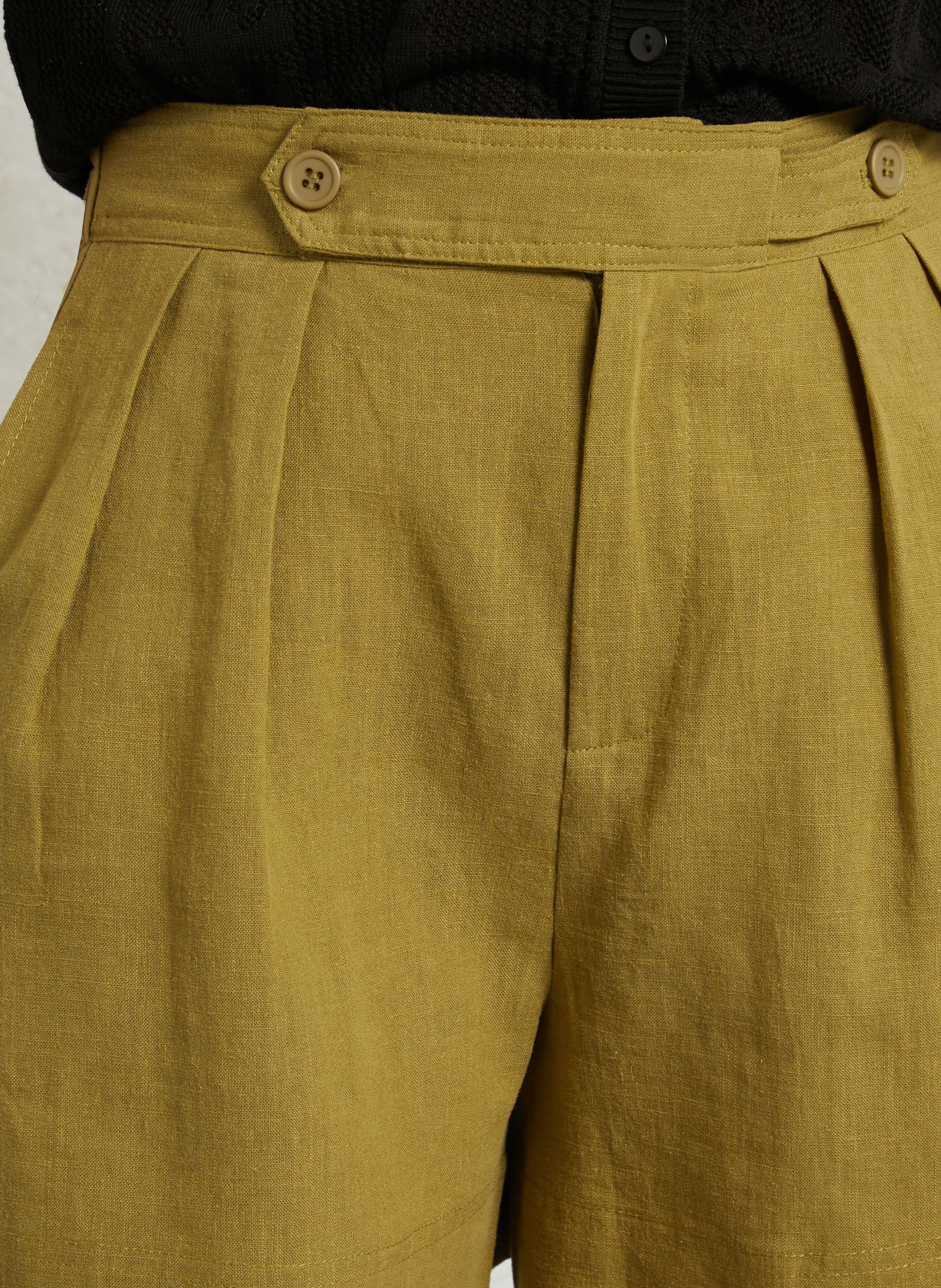 Vloeie korte jurk in gemengd linnen SEE U SOON Kaki