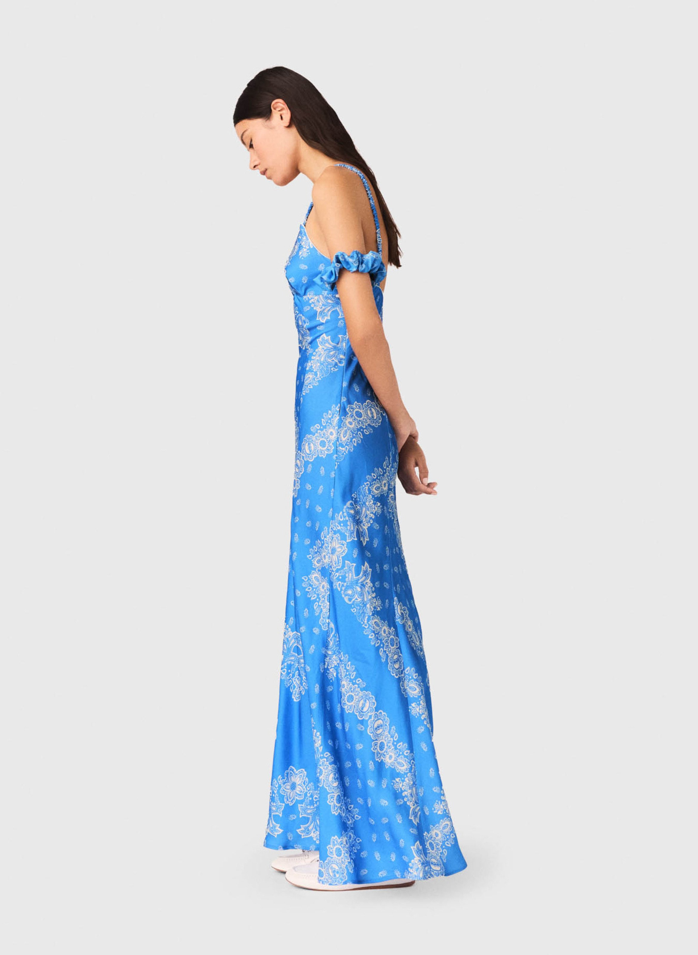 Robe longue col V imprimée MAJE Bleu