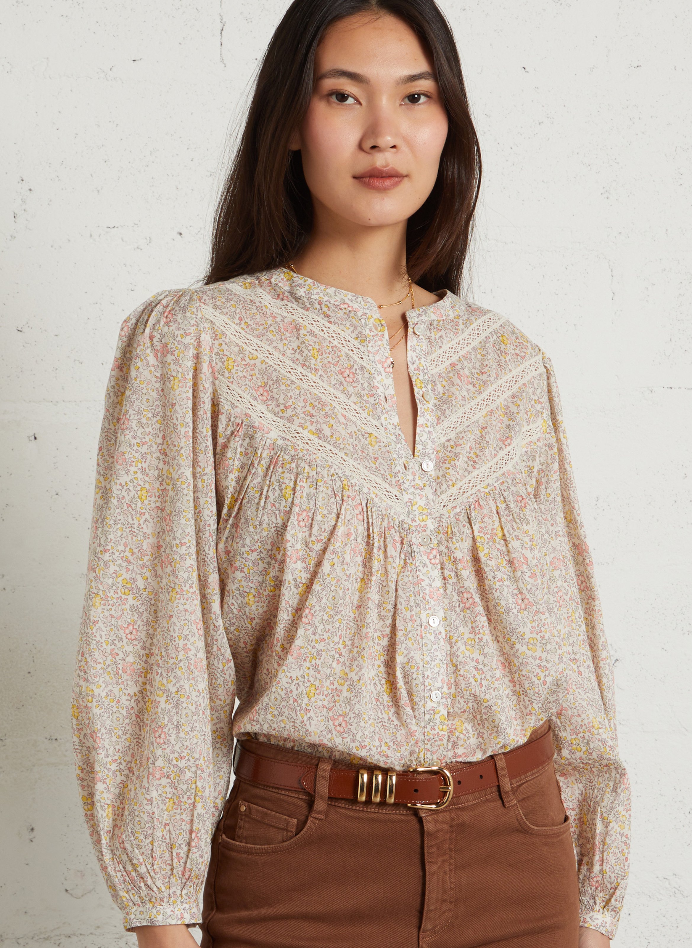 Chemisier boutonné à fleurs MAISON 123 Beige