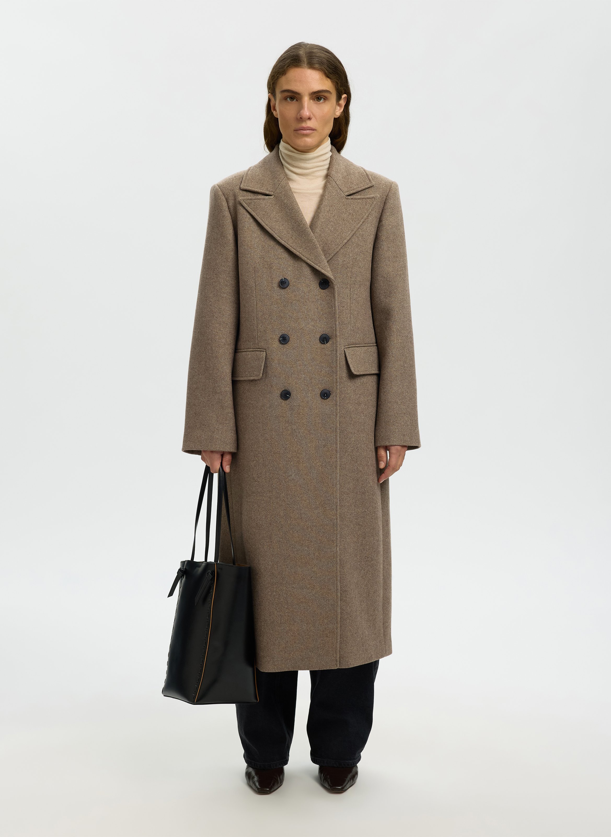 Manteau long ample en laine mélangée SELECTED Marron