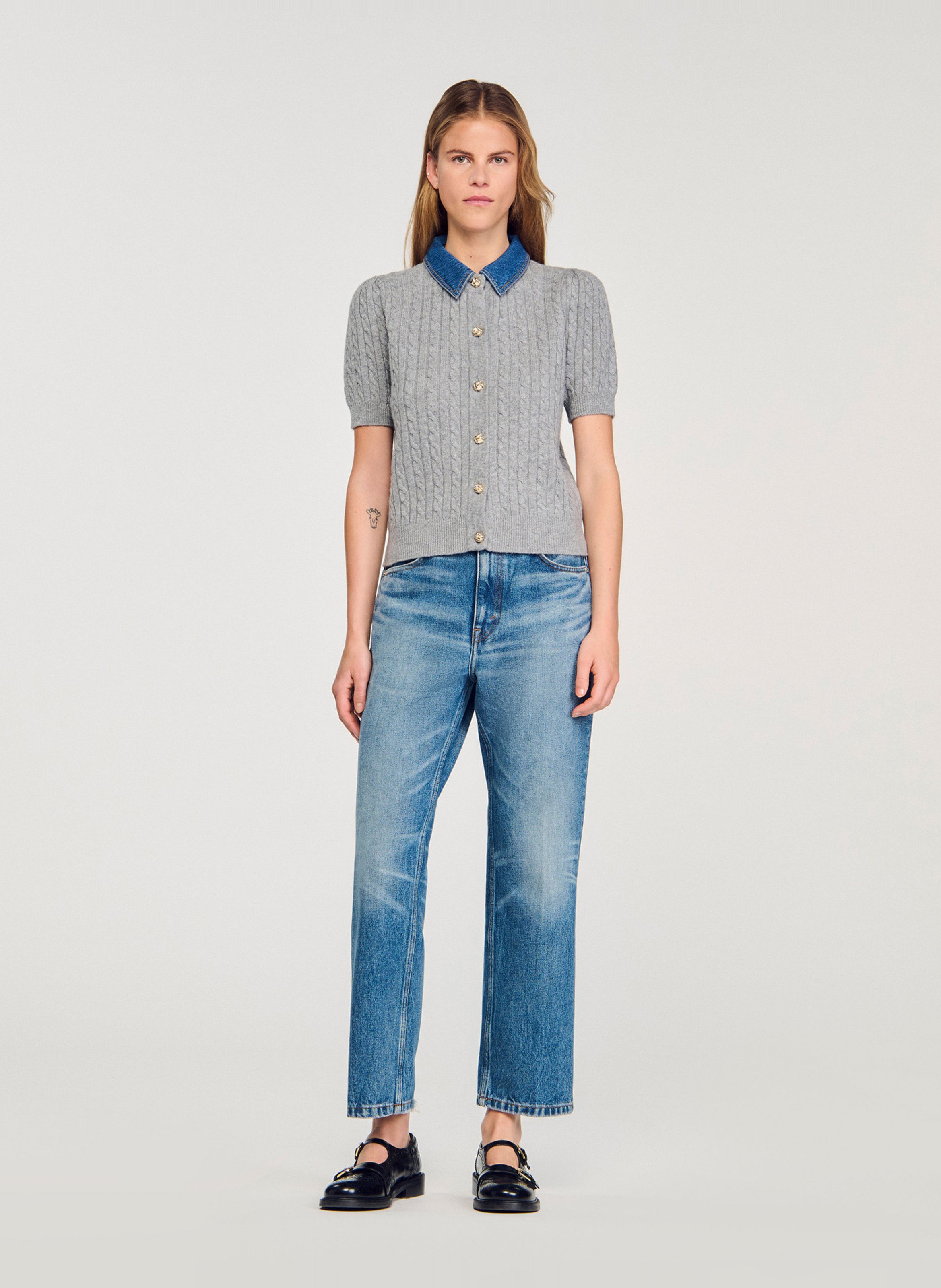 Gerader Cardigan aus Mischwolle SANDRO Grau