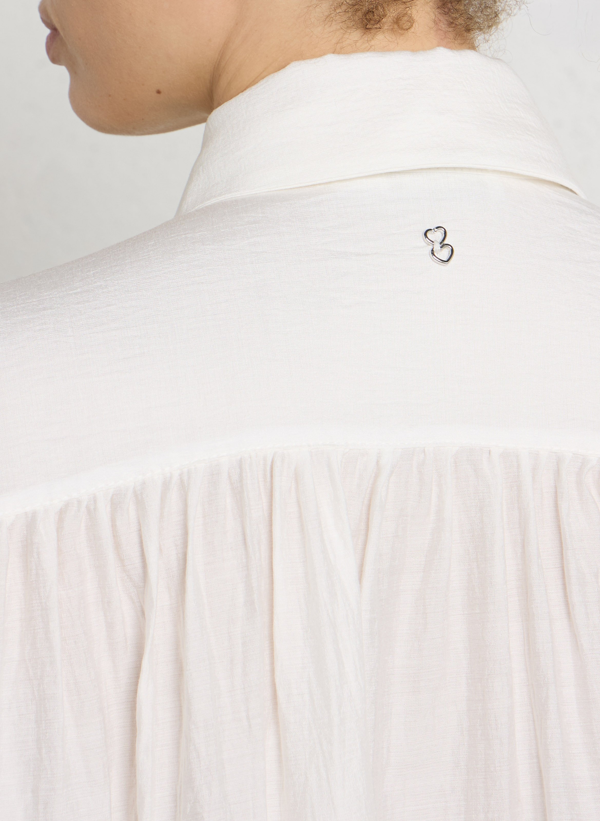 Loose solid color button-up shirt PLEASE White