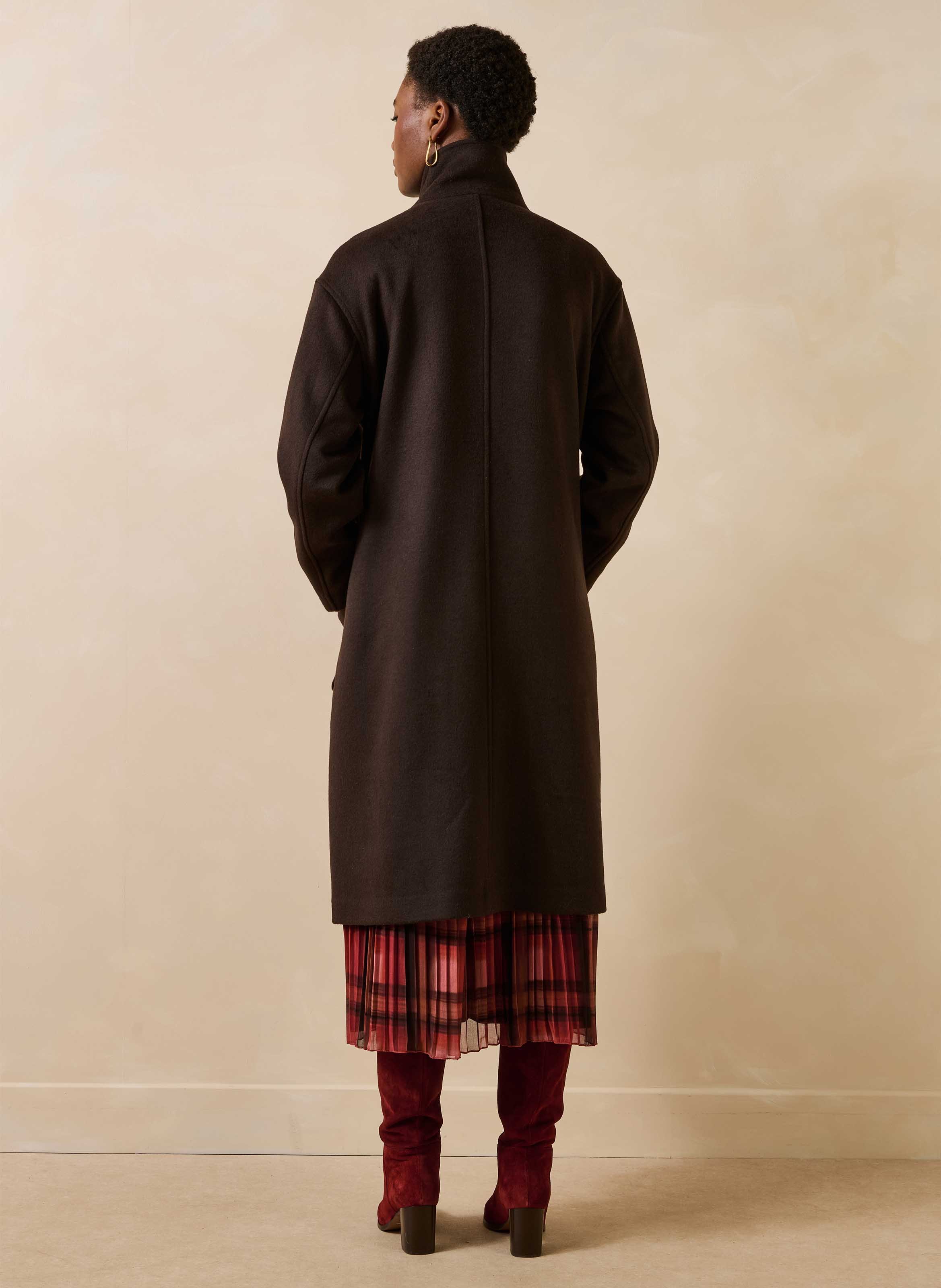 Manteau droit en laine recyclée mélangée LA FEE MARABOUTEE Marron