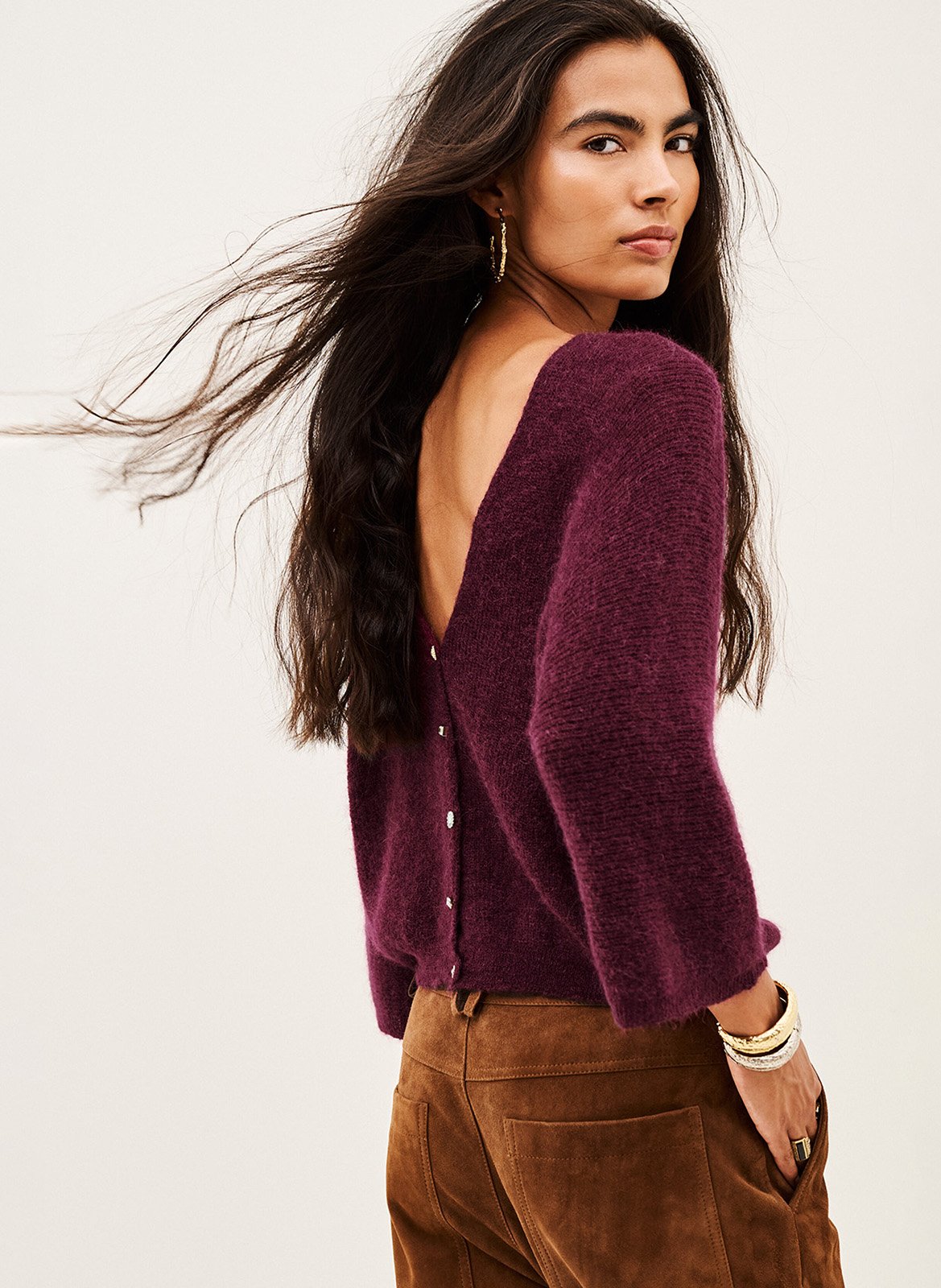 Cardigan ample en laine mélangée BA&SH Prune