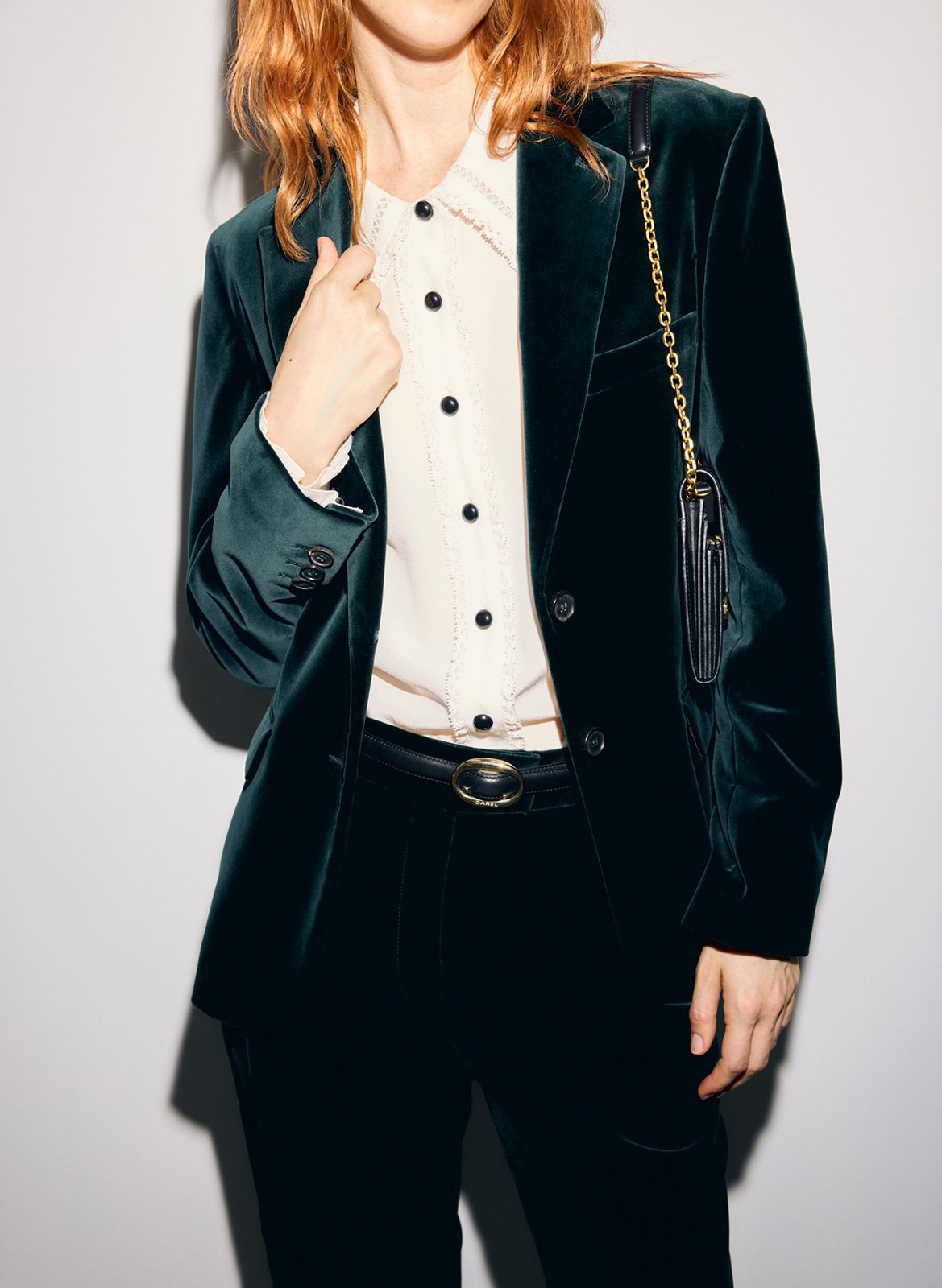 Fitted velvet cotton blend blazer GERARD DAREL Green