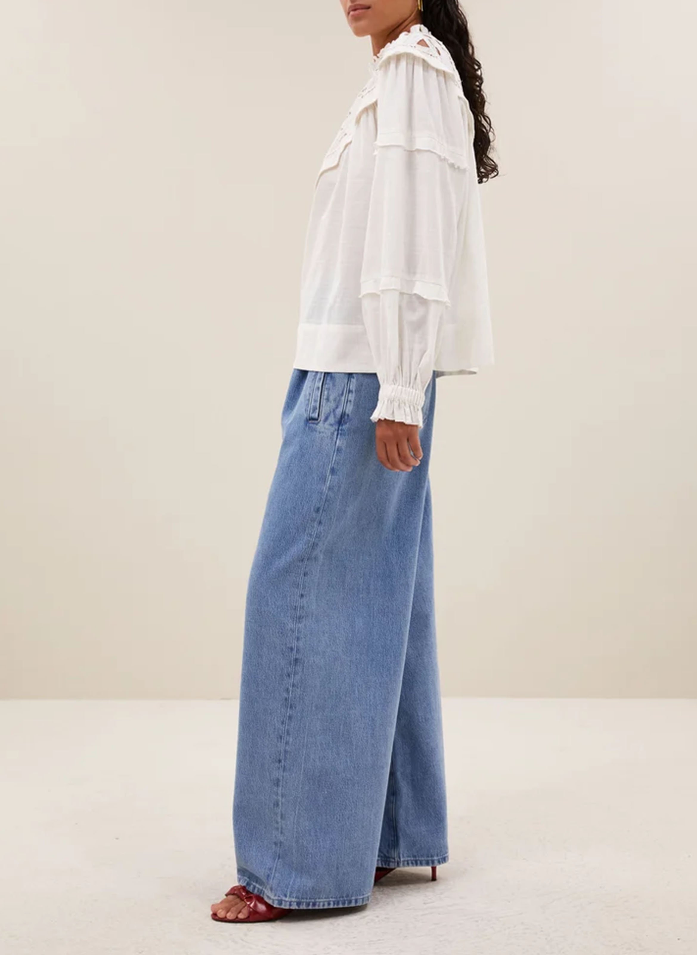 Blouse manches longues à broderies BY BAR Blanc