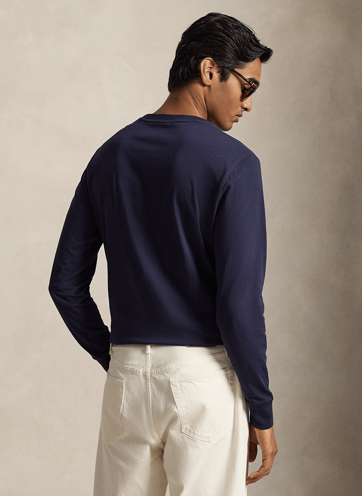 Einfarbiges Baumwoll-T-Shirt mit Rundhalsausschnitt, Slim Fit POLO RALPH LAUREN Blau