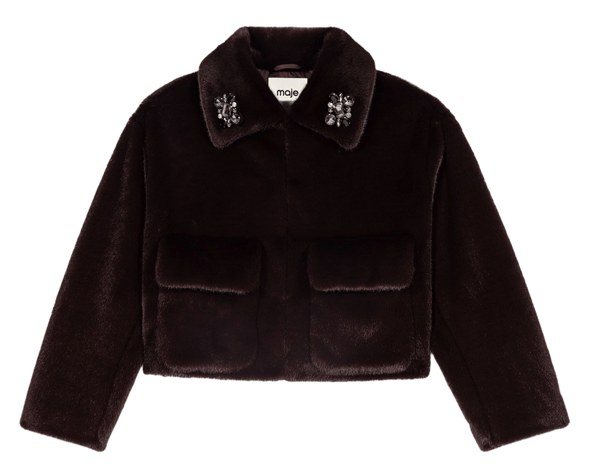 Veste droite en fourrure synthétique MAJE Marron