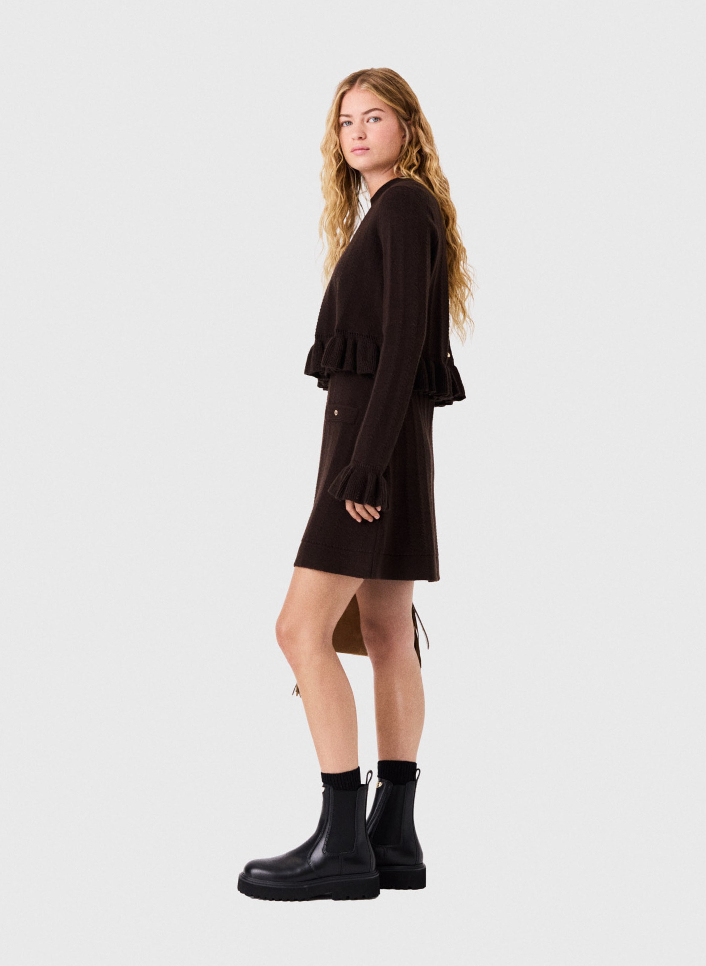 Robe courte en maille évasée MAJE Marron
